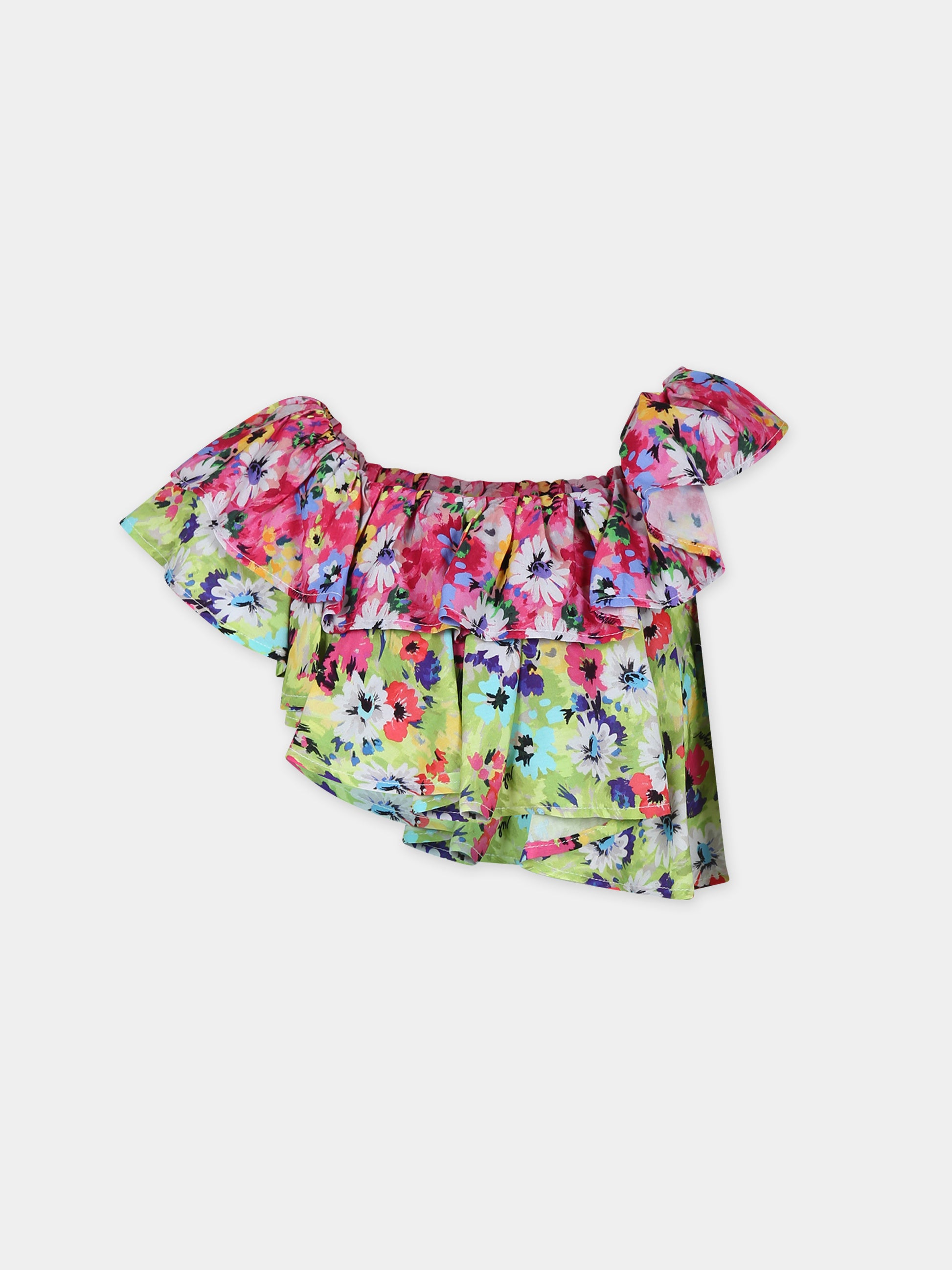 Top crop fucsia per bambina con stampa floreale,Msgm Kids,MS029489 044