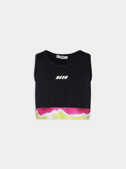 Top crop nero per bambina con logo,Msgm Kids,MS028762 110
