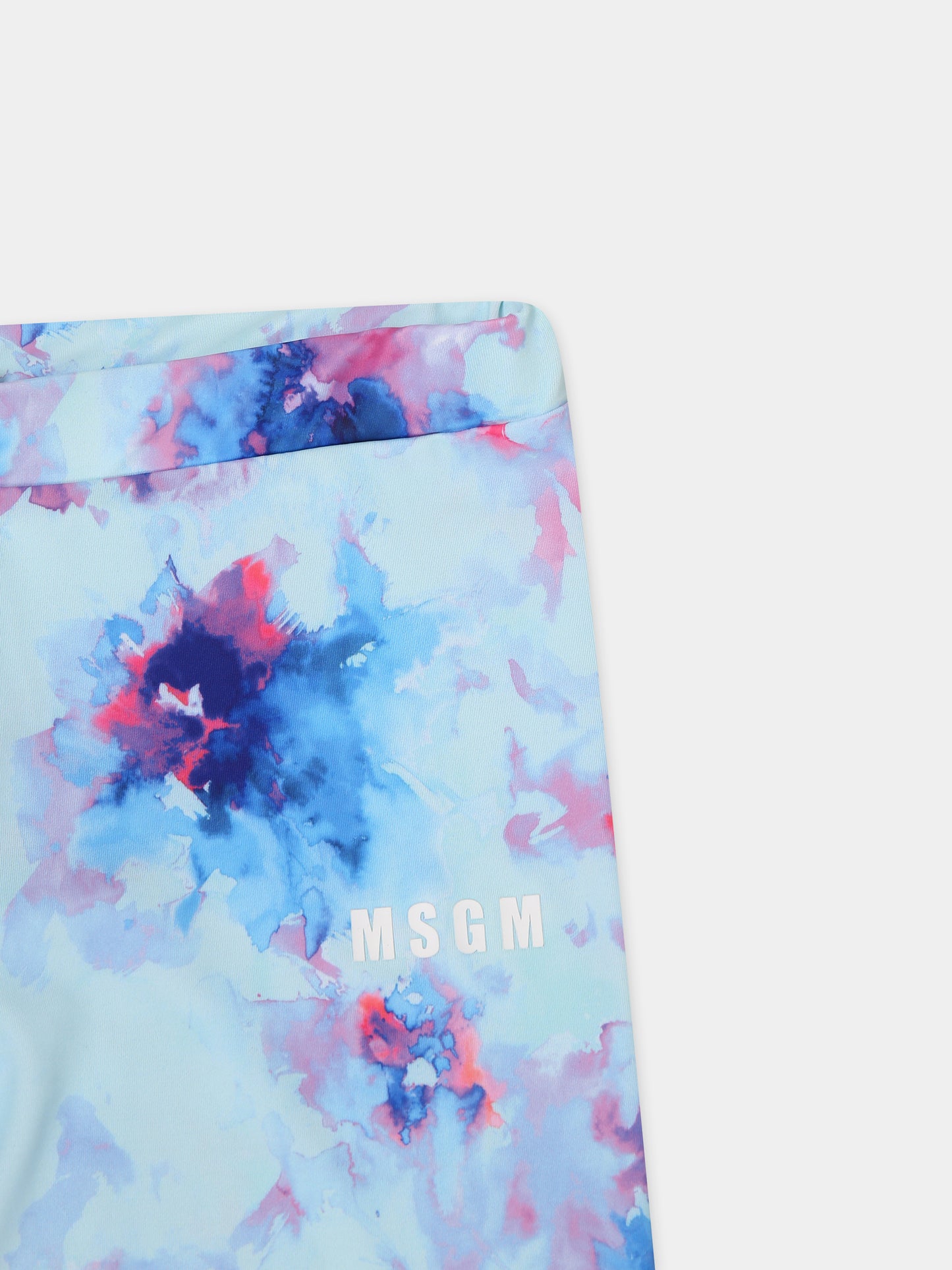 Leggings celesti per bambina con stampa tie dye,Msgm Kids,MS028816 050