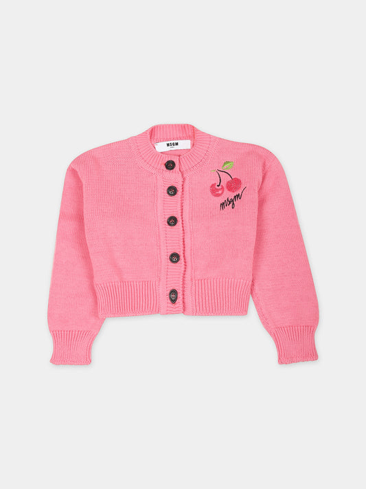 Cardigan rosa per neonata con ciliegie,Msgm Kids,MS029366 042