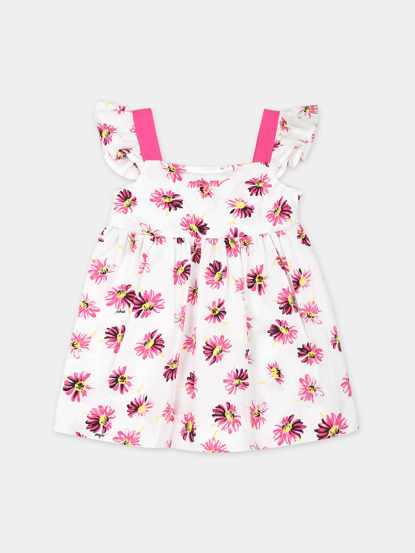 Vestito bianco per neonata con stampa fiori,Msgm Kids,MS029383 200