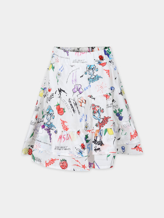 Gonna bianca per bambina con stampa fumetto,Msgm Kids,MS029401 001