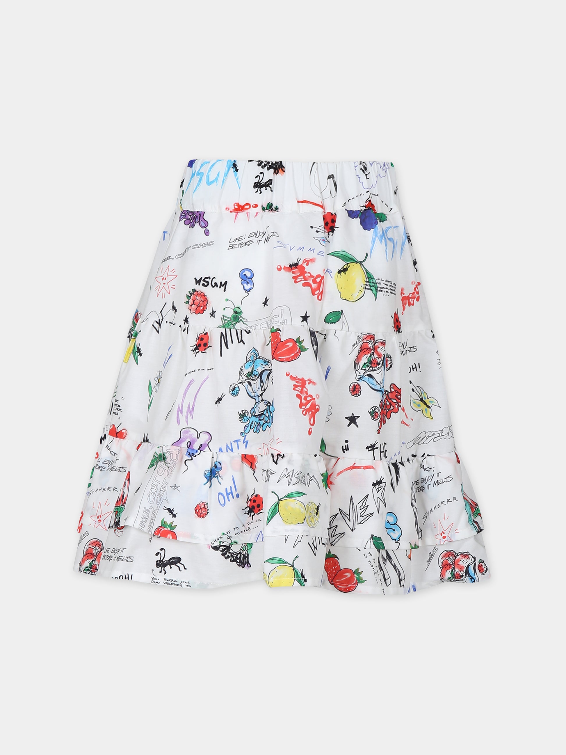 Gonna bianca per bambina con stampa fumetto,Msgm Kids,MS029401 200