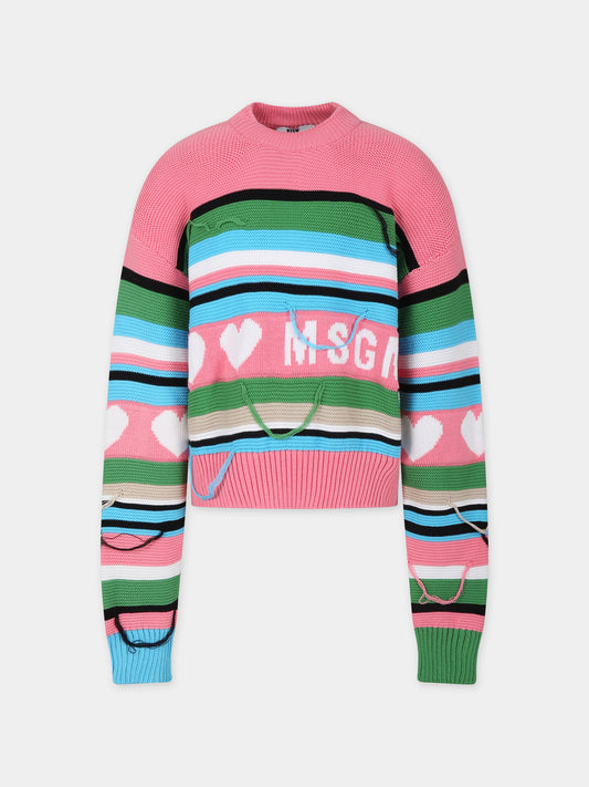 Maglione rosa per bambina con logo,Msgm Kids,MS029433 042