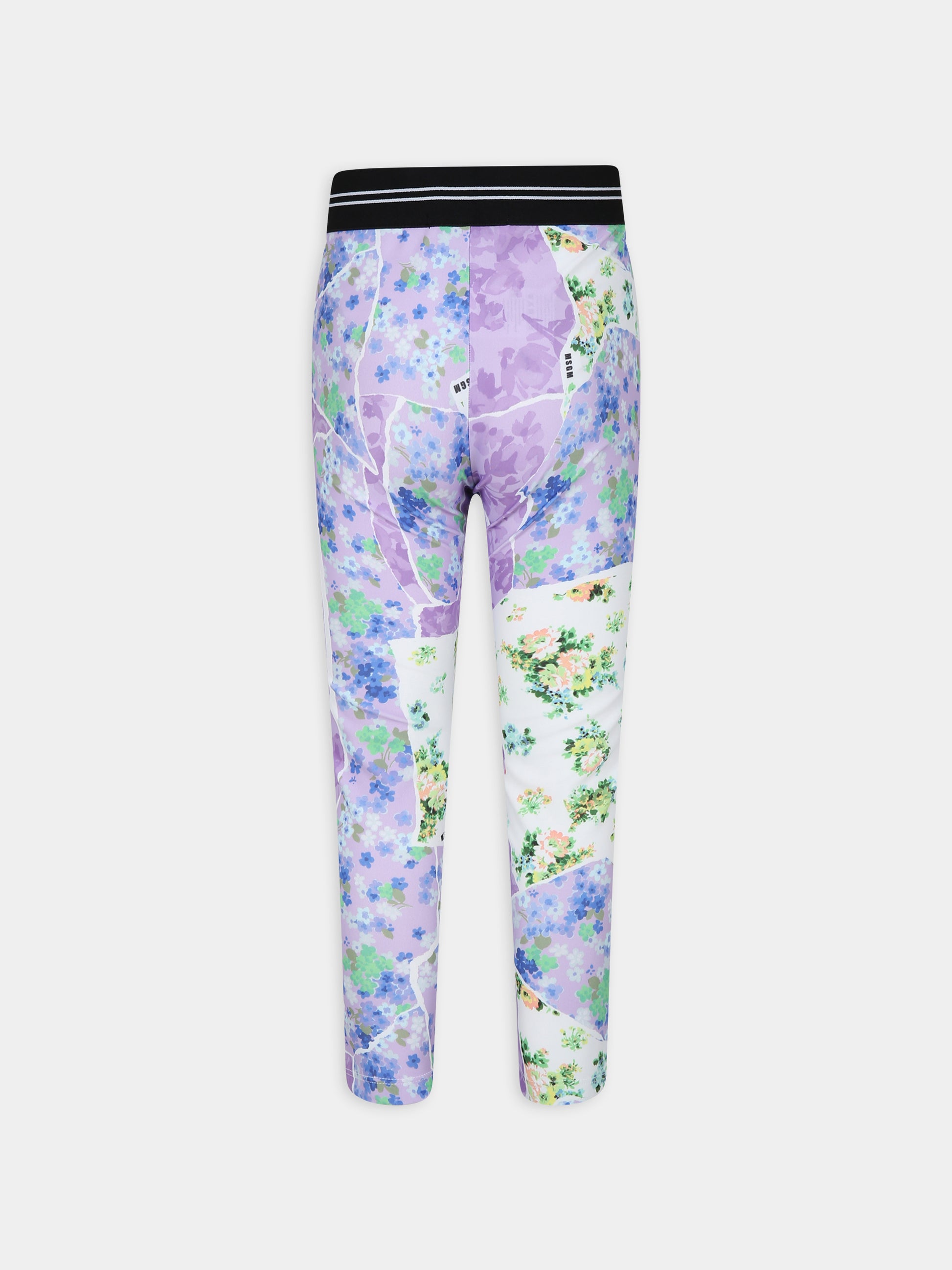 Leggings lilla per bambina con stampa fiori,Msgm Kids,MS029439 200