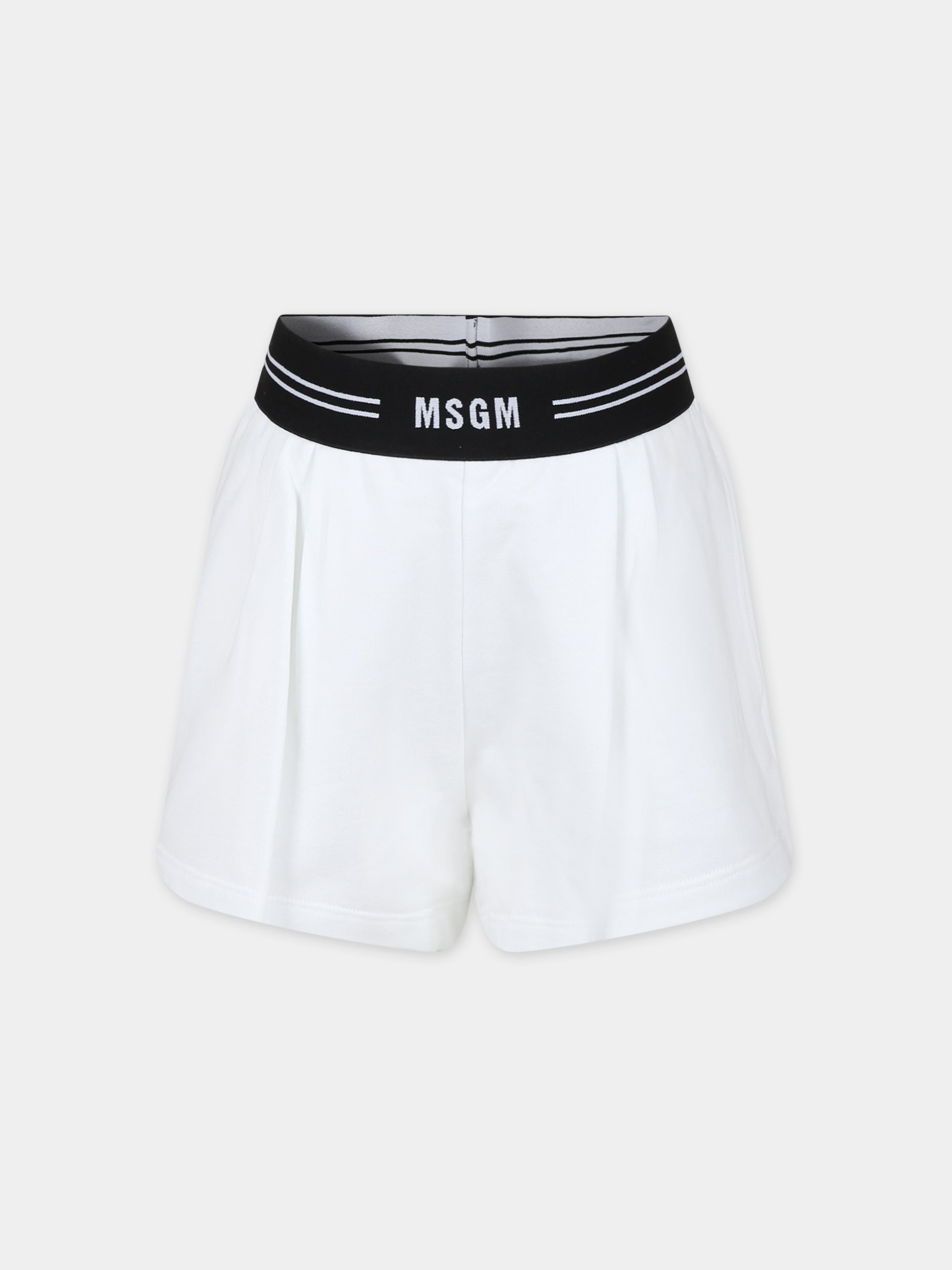Shorts bianchi per bambina con logo,Msgm Kids,MS029445 001