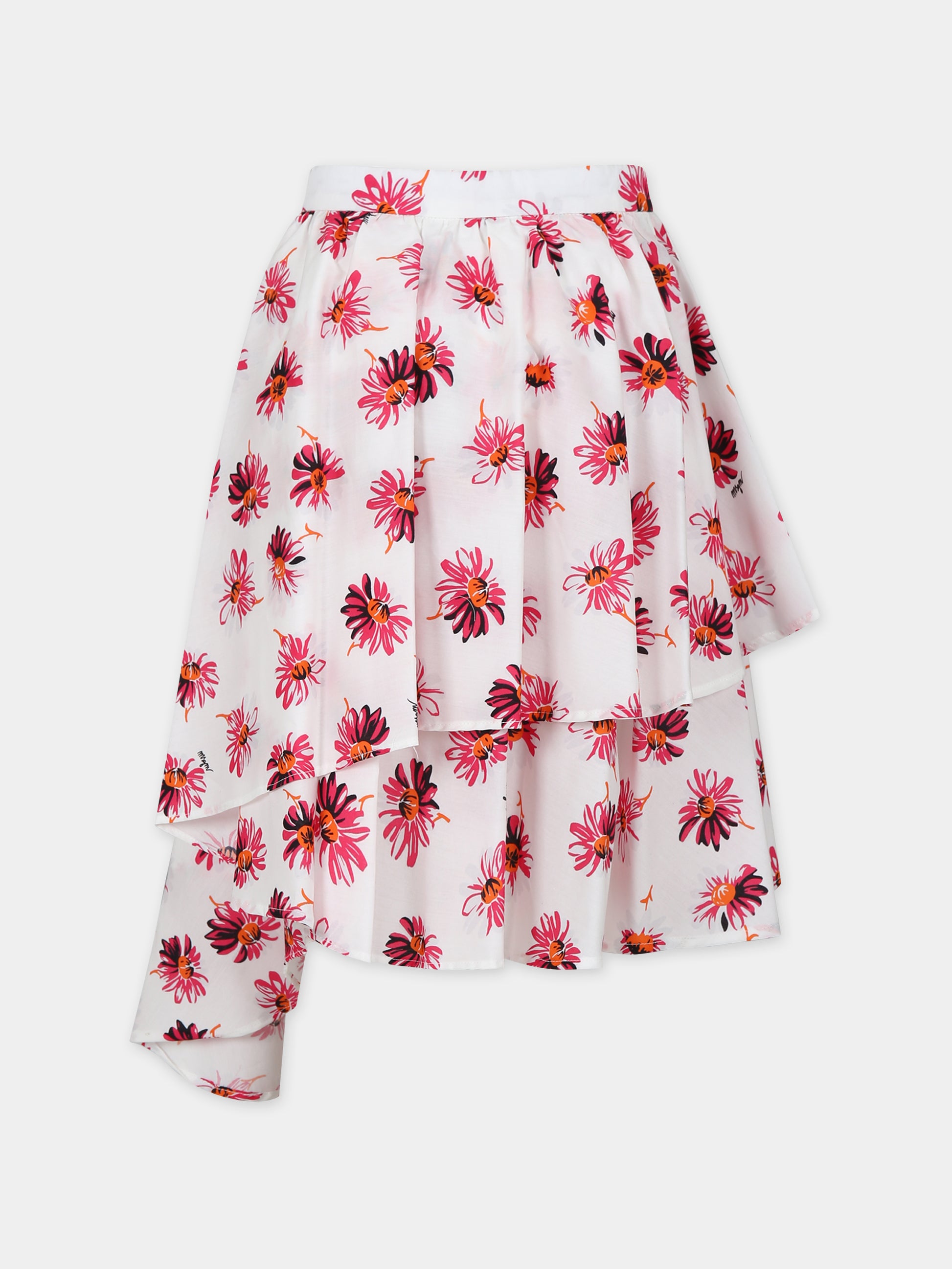 Gonna bianca per bambina con stampa margherite,Msgm Kids,MS029473 200