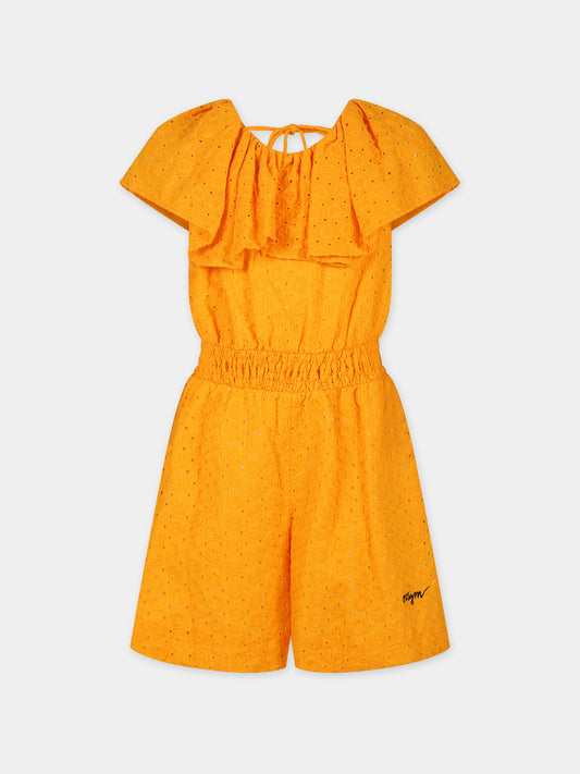 Jumpsuit arancione per bambina con pizzo sangallo,Msgm Kids,MS029487 030