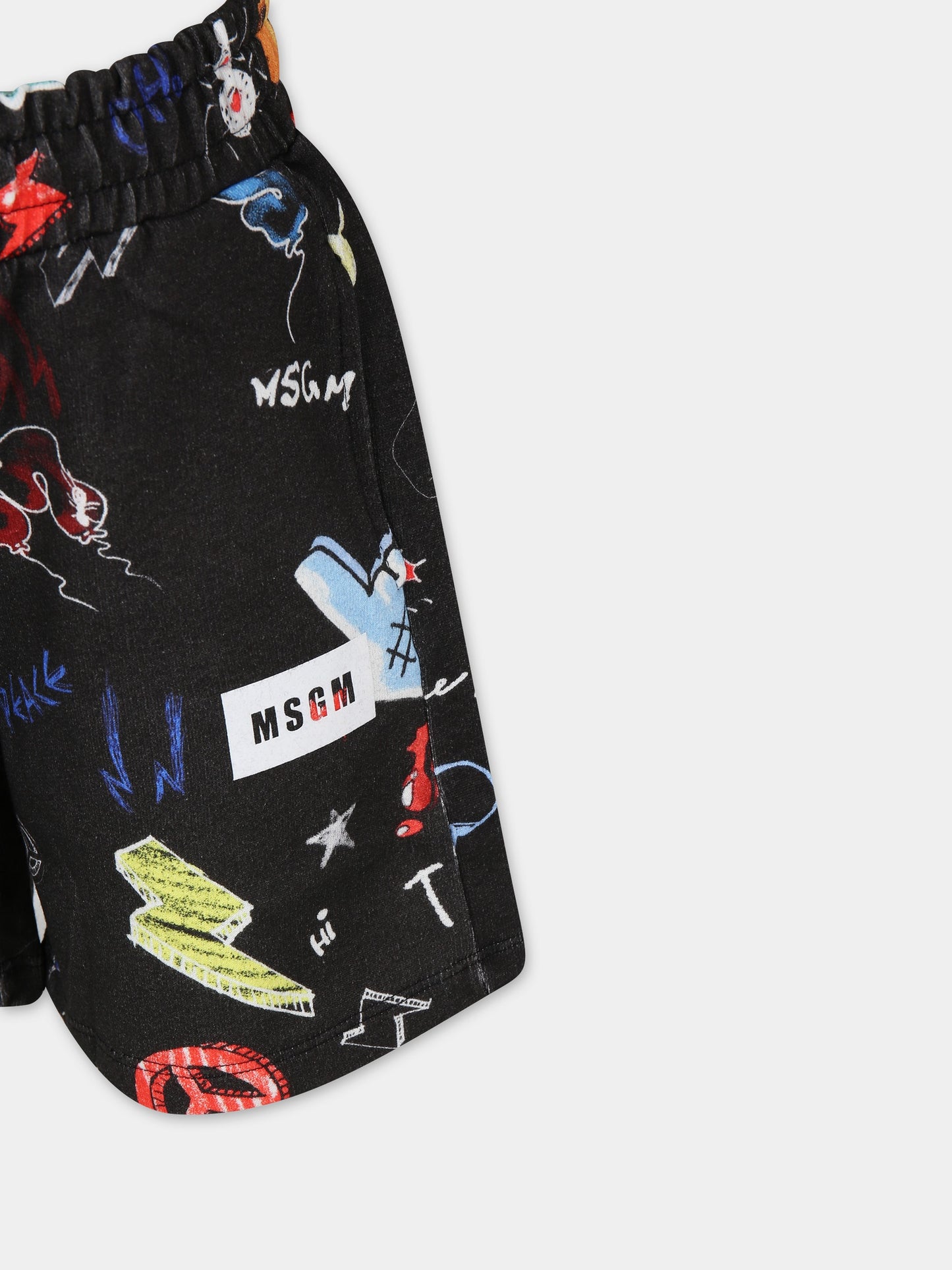 Shorts neri per bambino con stampa fumetto,Msgm Kids,MS029505 110