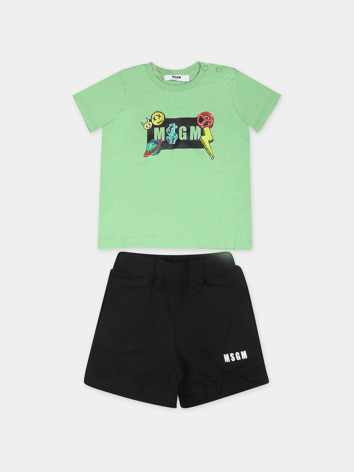 Completo verde per neonato con logo e stampa,Msgm Kids,MS029558 902/01
