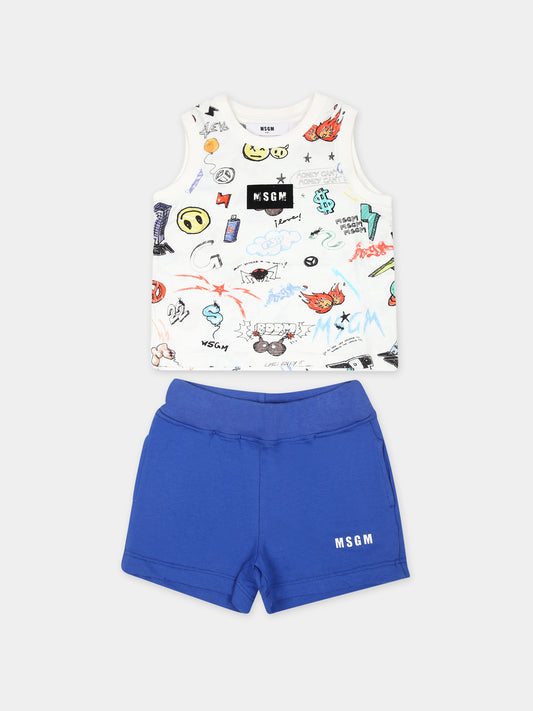 Completo bianco per neonato con logo e stampa all-over,Msgm Kids,MS029561 200