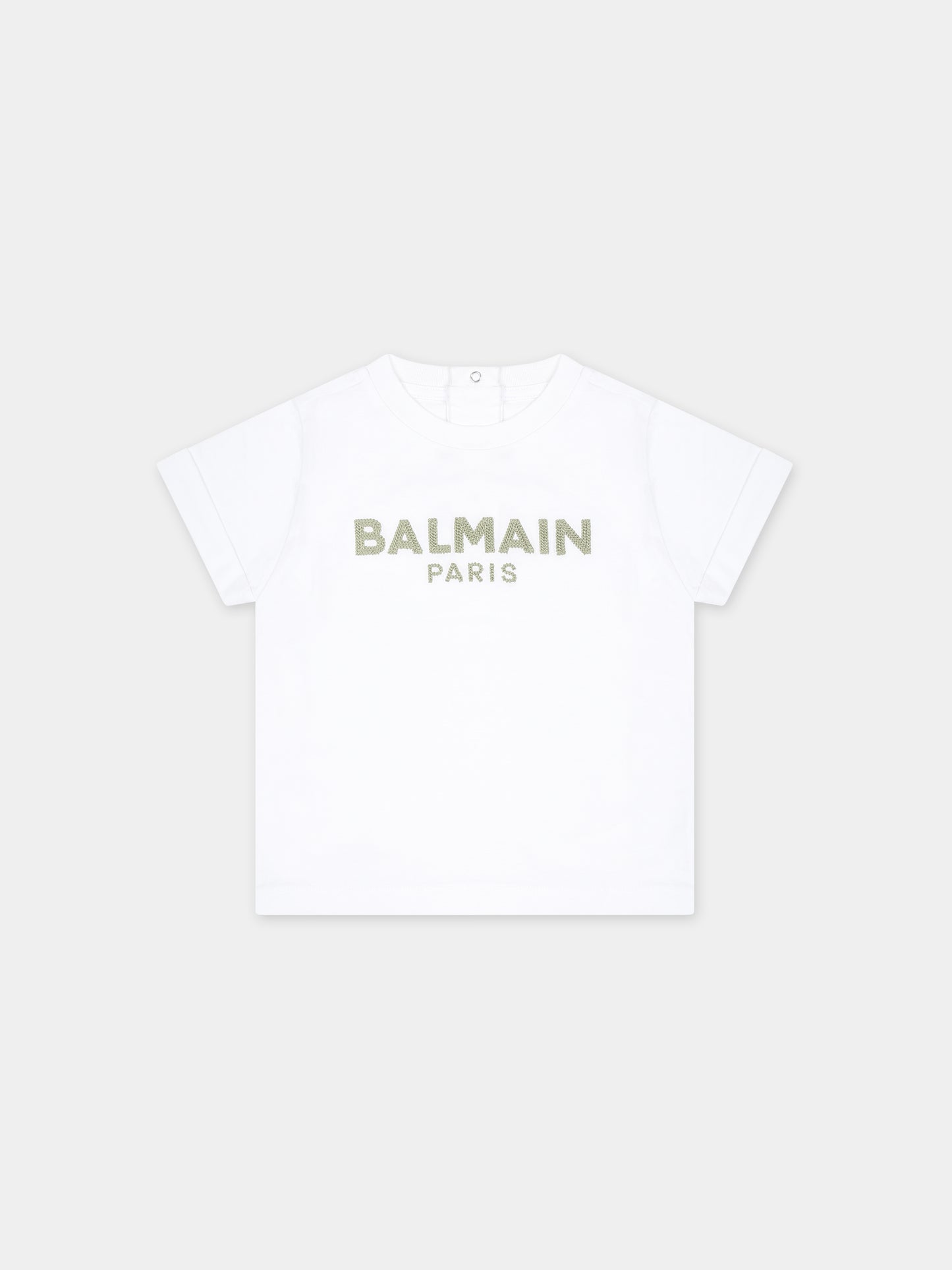 T-shirt bianca per neonati con logo ricamato,Balmain Kids,BT8531 Z0082 100