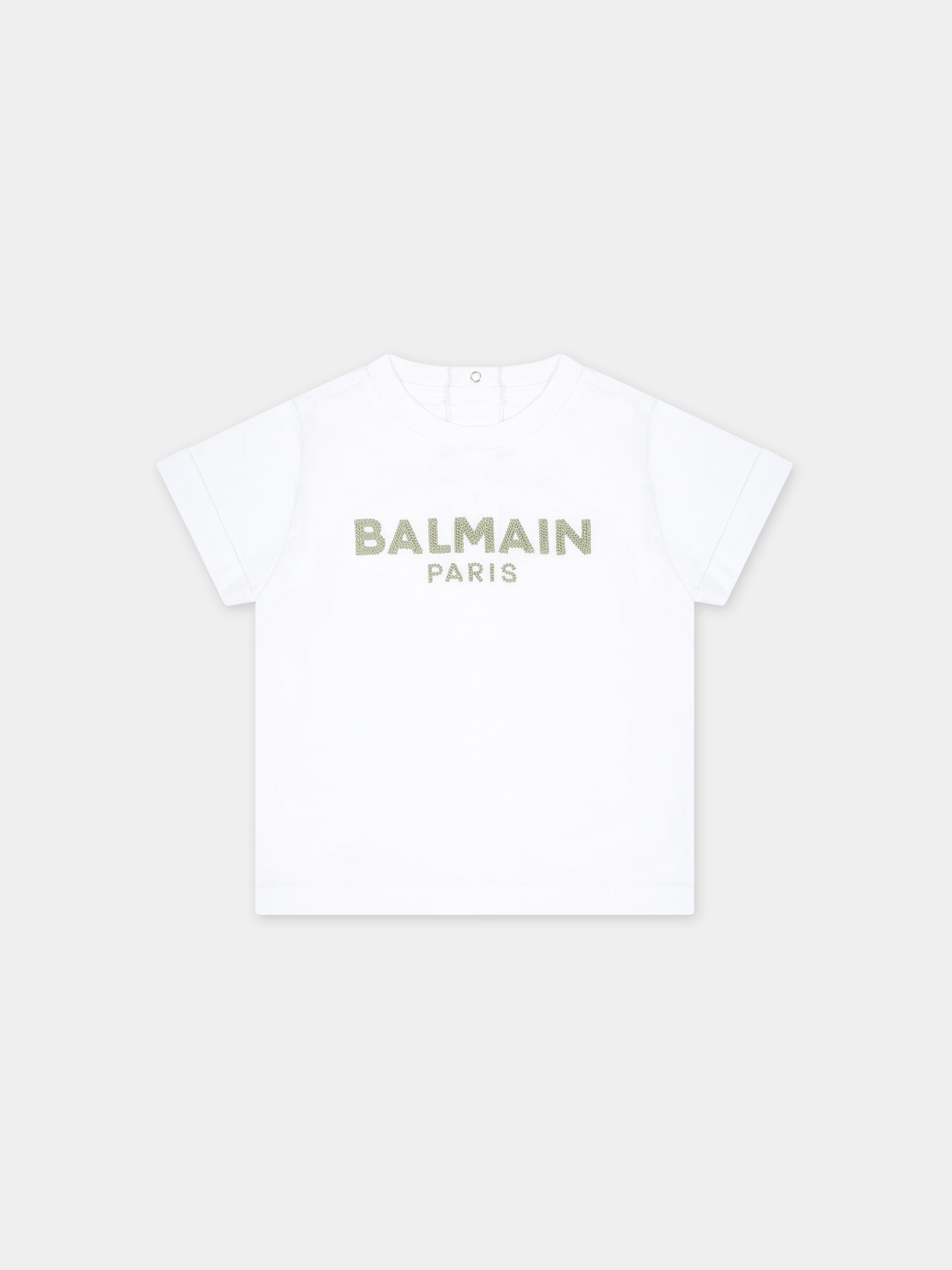 T-shirt bianca per neonati con logo ricamato,Balmain Kids,BT8531 Z0082 100