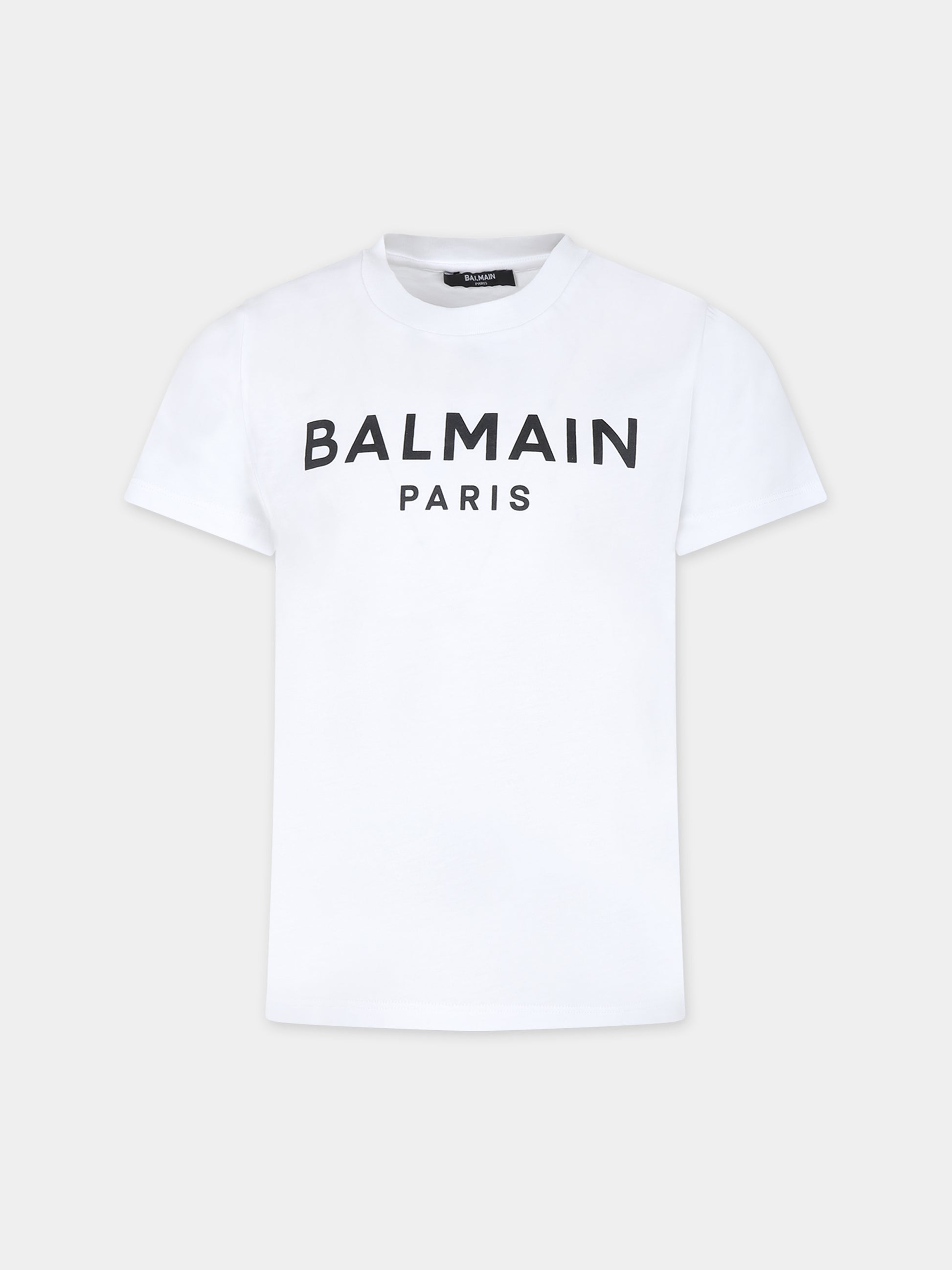 T-shirt bianca per bambini con logo,Balmain Kids,BT8P41 Z0082 100NE