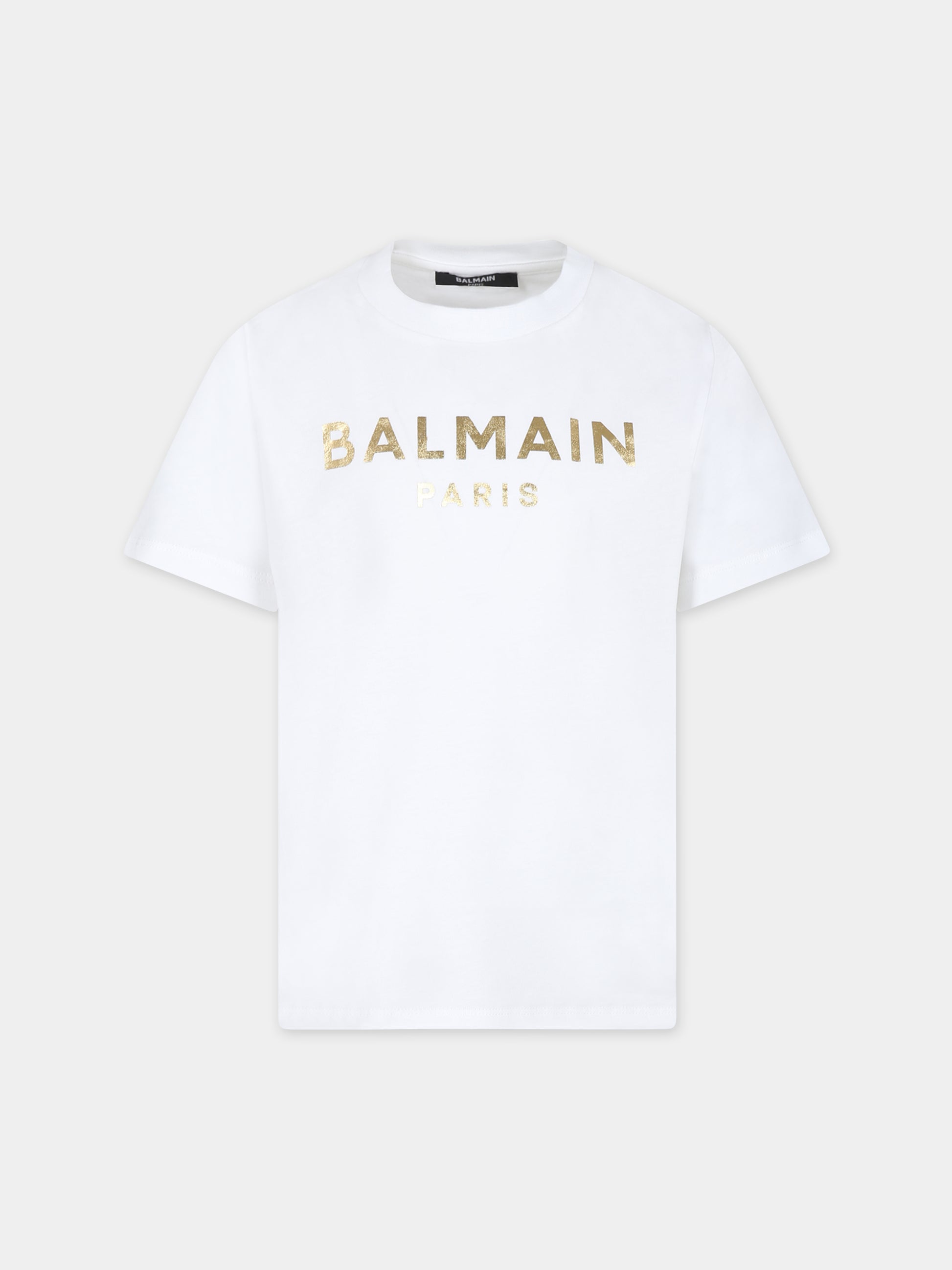 T-shirt bianca per bambino con logo,Balmain Kids,BS8R01 Z0082 100OR