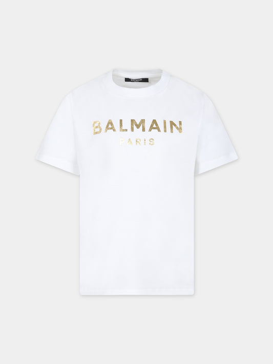 T-shirt bianca per bambino con logo,Balmain Kids,BS8R01 Z0082 100OR