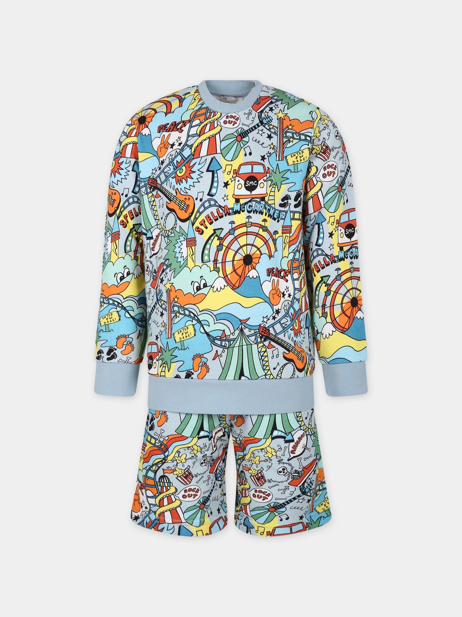 Completo celeste per bambino con stampa lunapark,Stella Mccartney Kids,TS3P10 Z0952 607MC