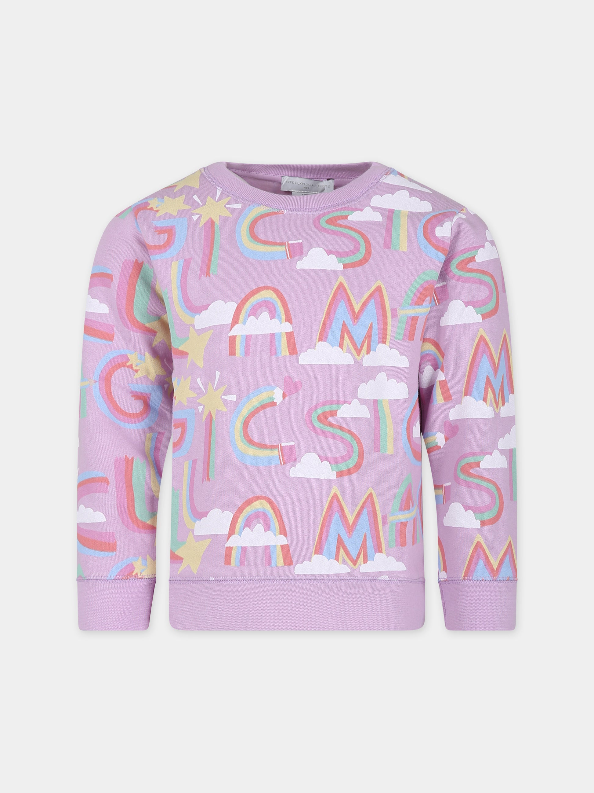 Felpa viola per bambina con logo arcobaleno all-over,Stella Mccartney Kids,TT4A90 Z1357 516MC