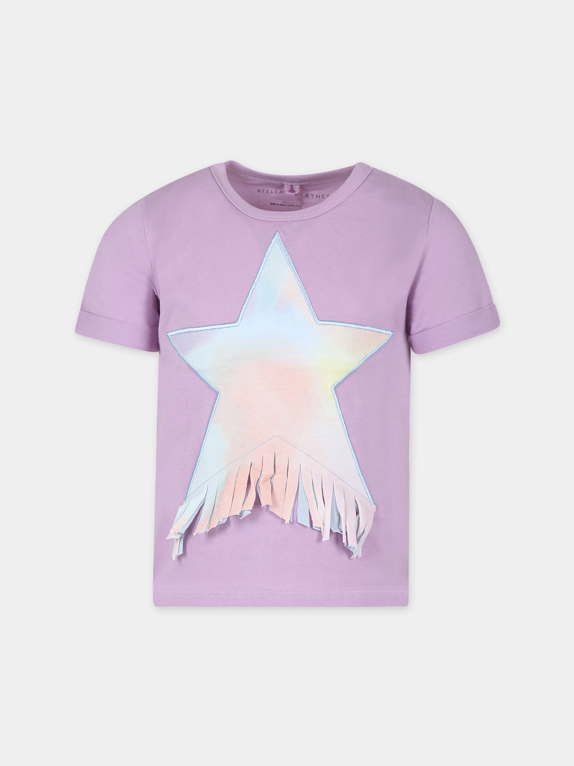 T-shirt viola per bambina con stella,Stella Mccartney Kids,TT8A71 Z0434 516