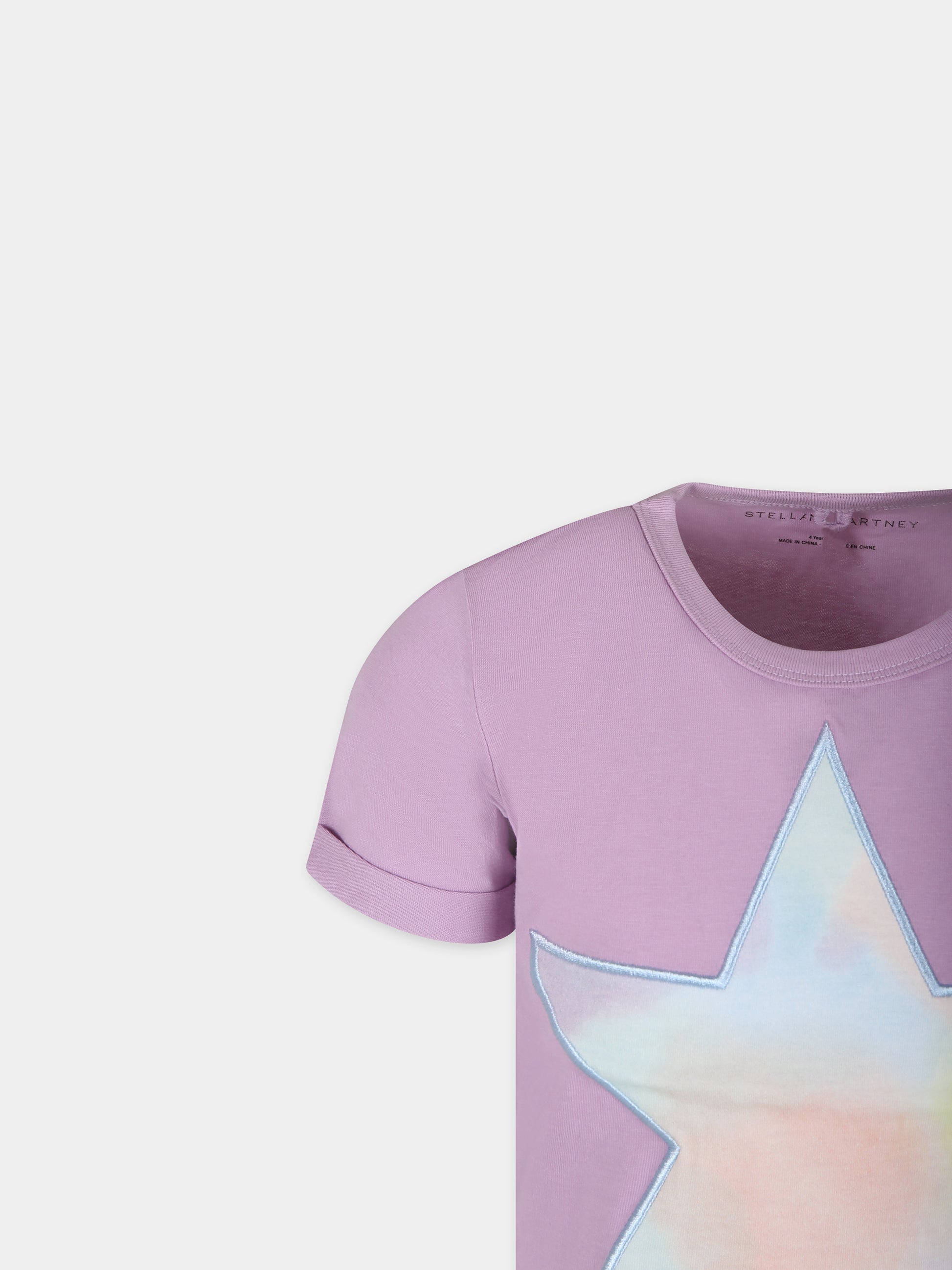 T-shirt viola per bambina con stella,Stella Mccartney Kids,TT8A71 Z0434 516