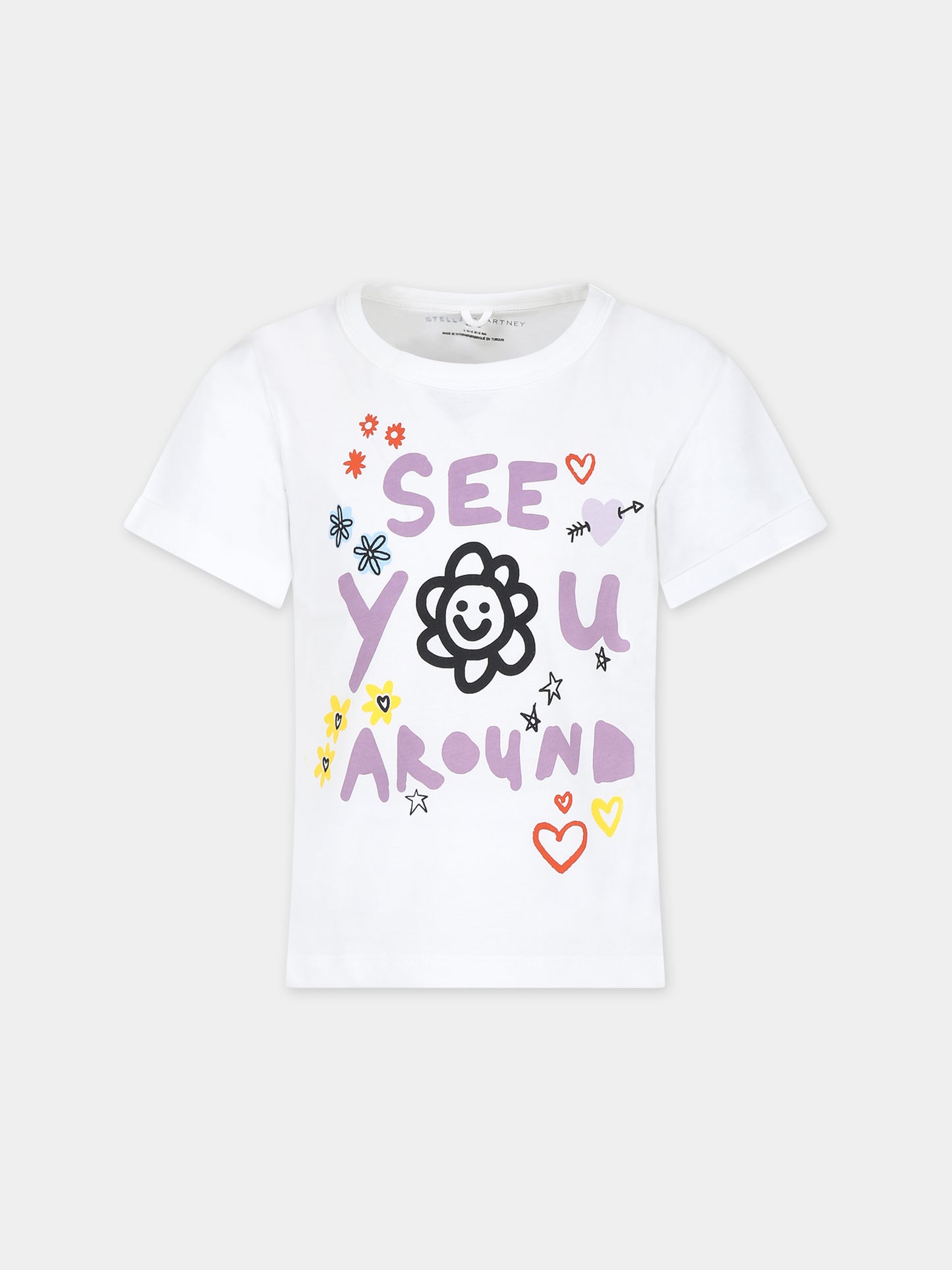 T-shirt avorio per bambina con stampa fiore e scritta,Stella Mccartney Kids,TT8B70 Z0434 101