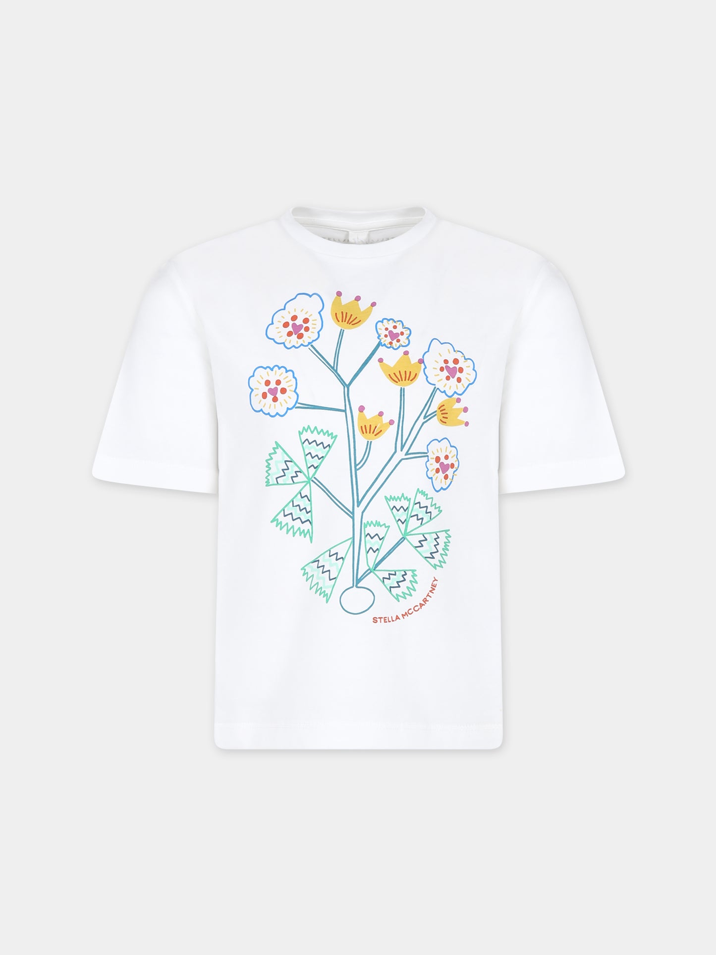 T-shirt avorio per bambina con stampa fiori,Stella Mccartney Kids,TT8C40 Z0434 101