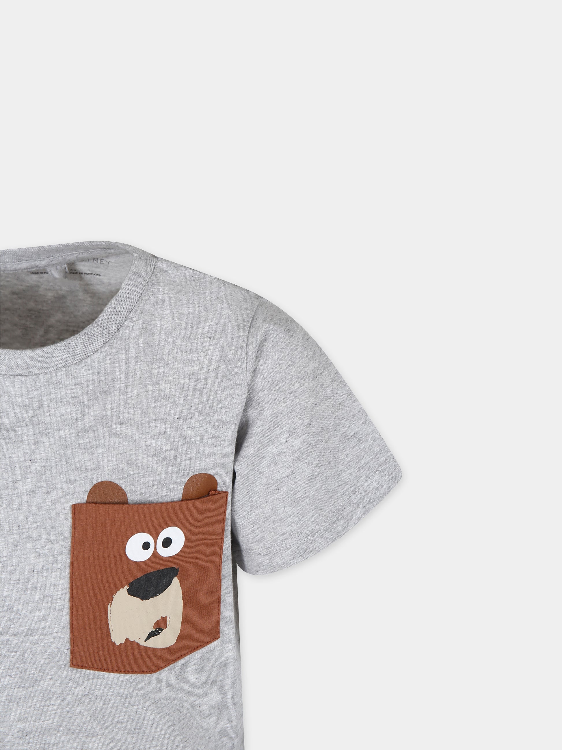 T-shirt grigia per bambino con stampa orso,Stella Mccartney Kids,TT8P81 Z0434 905