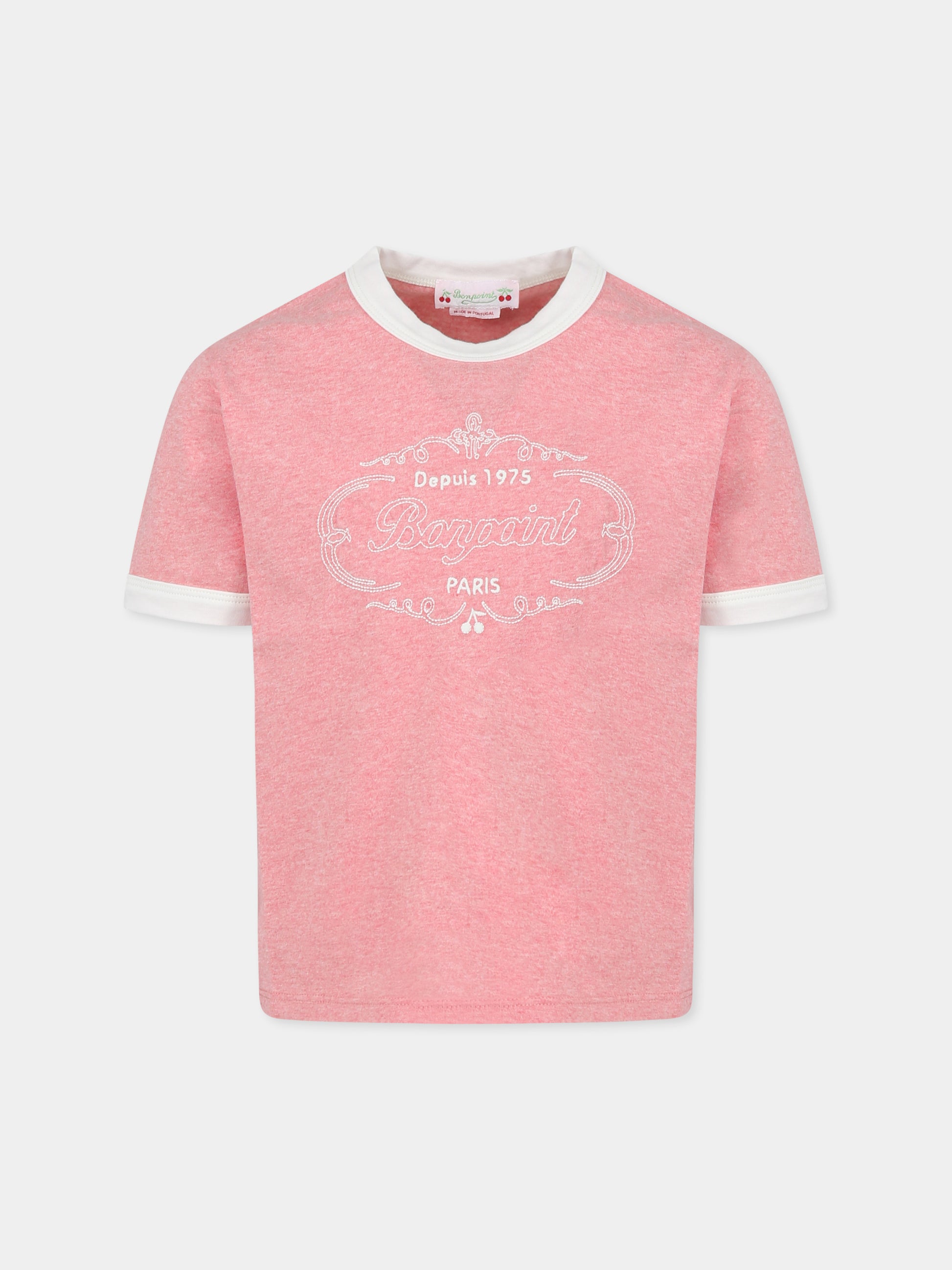 T-shirt rosa per bambina con logo,Bonpoint,S05GTSK00002 128D