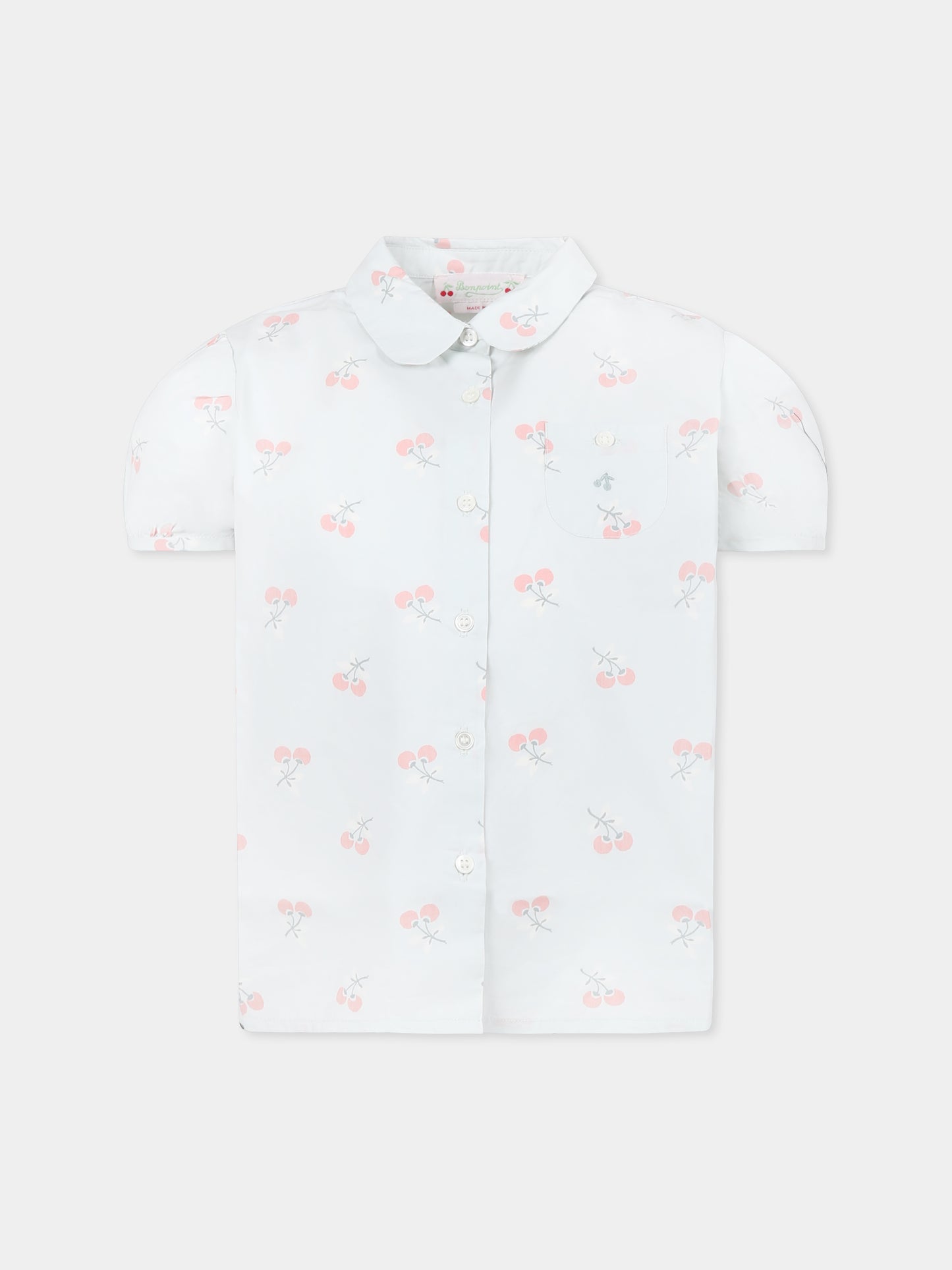 Light blue shirt for girl with cherries
