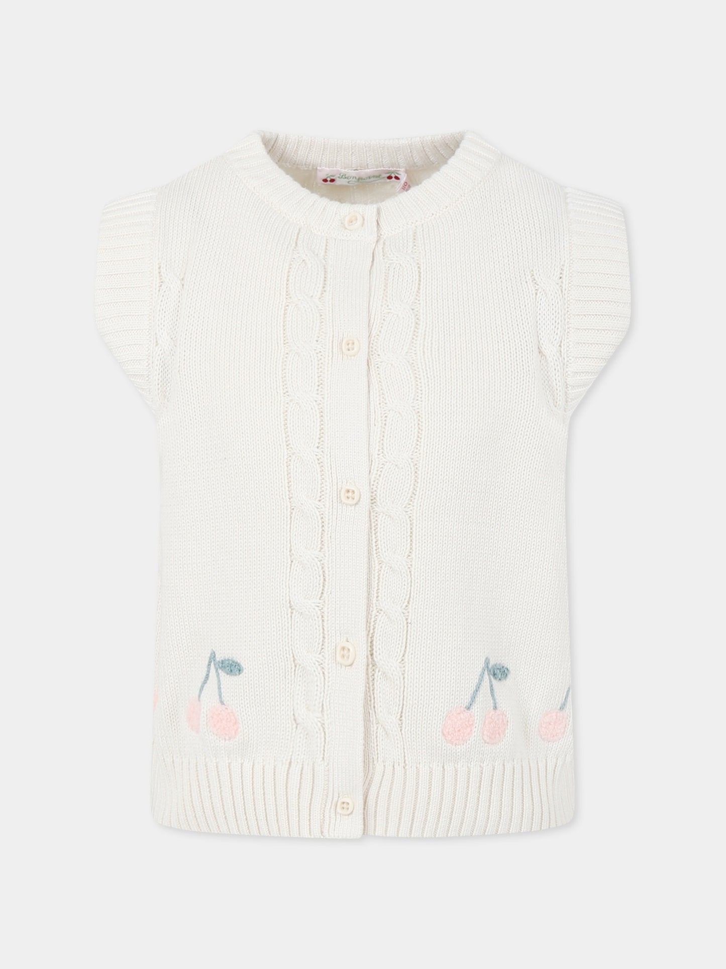 Ivory vest sweater for girl with cherries