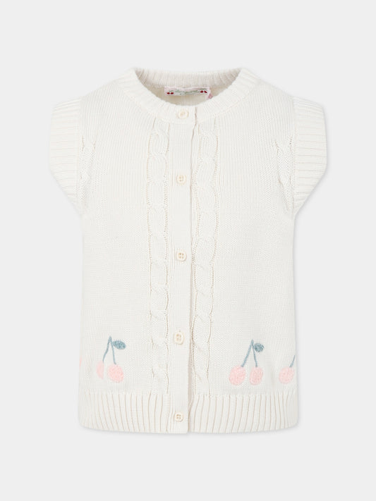 Ivory vest sweater for girl with cherries