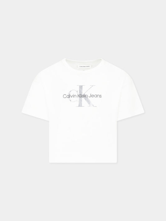 T-shirt bianca per bambina con logo,Calvin Klein Kids,24F CKIG0IG02801J IG0IG02801 YAF