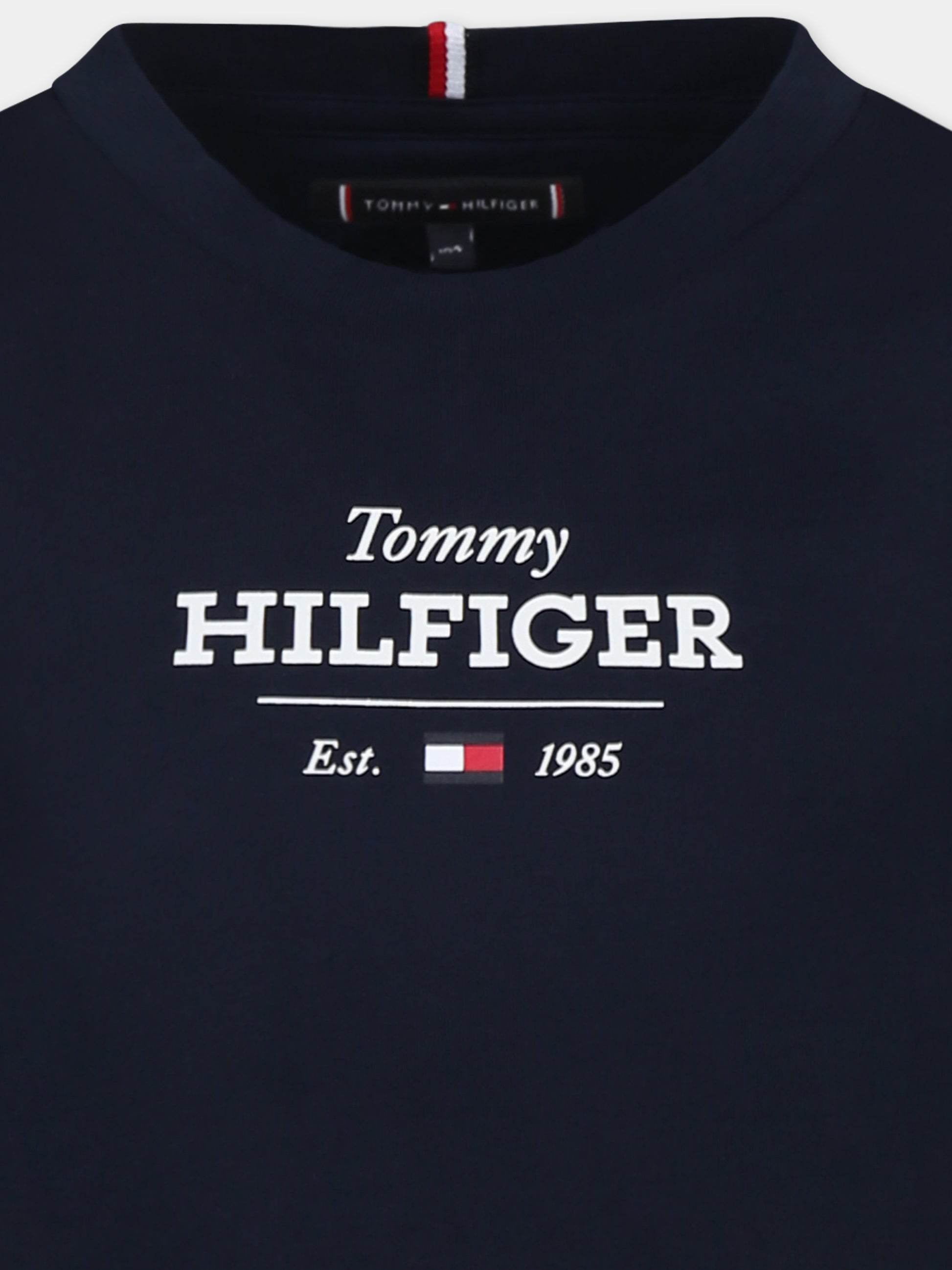 T-shirt blu per bambino con logo bianco e bandierina,Tommy Hilfiger Junior,24F THKB0KB09356J KB0KB09356 C1G