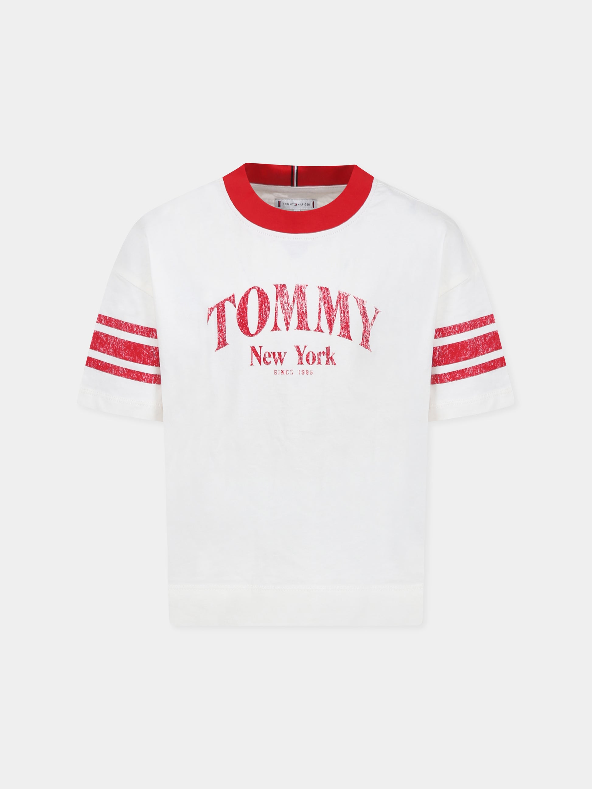 T.shirt avorio per bambina con logo,Tommy Hilfiger Junior,24F THKG0KG08293T KG0KG08293 YBH