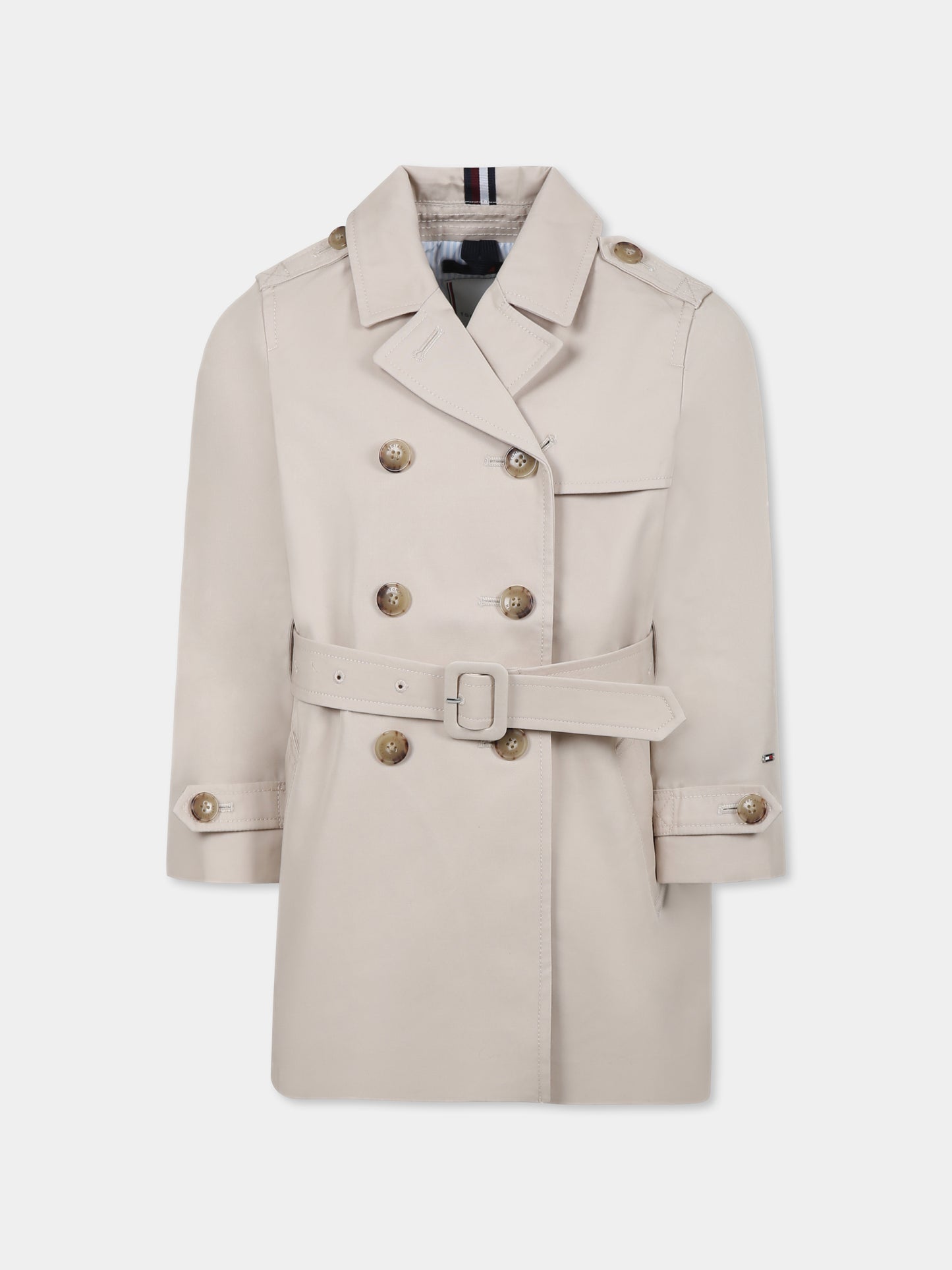 Trench beige per bambina con bandierina,Tommy Hilfiger Junior,24F THKG0KG08519J KG0KG08519 ACI