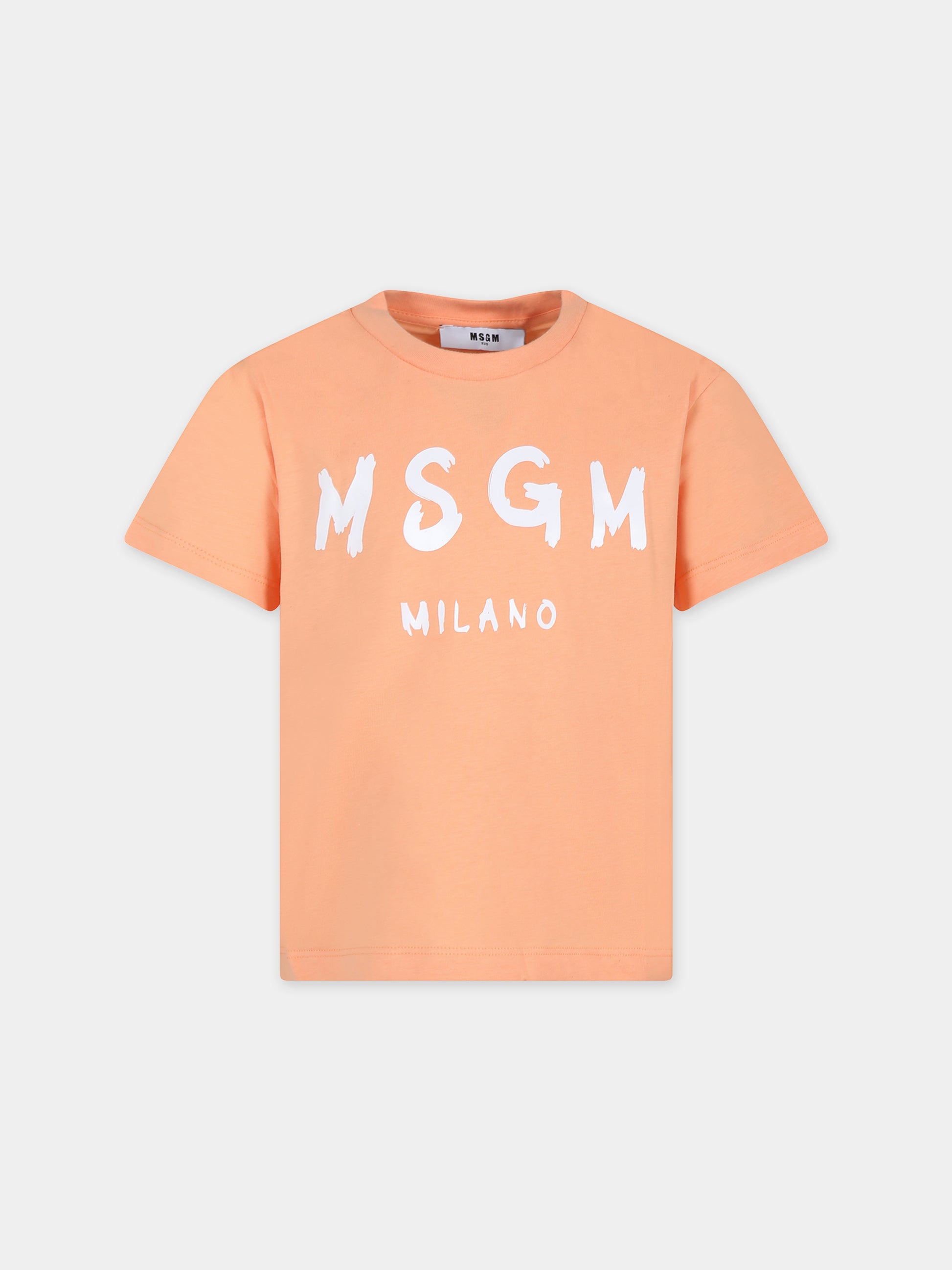 T-shirt arancione per bambini con logo,Msgm Kids,S4MSJUTH012 077