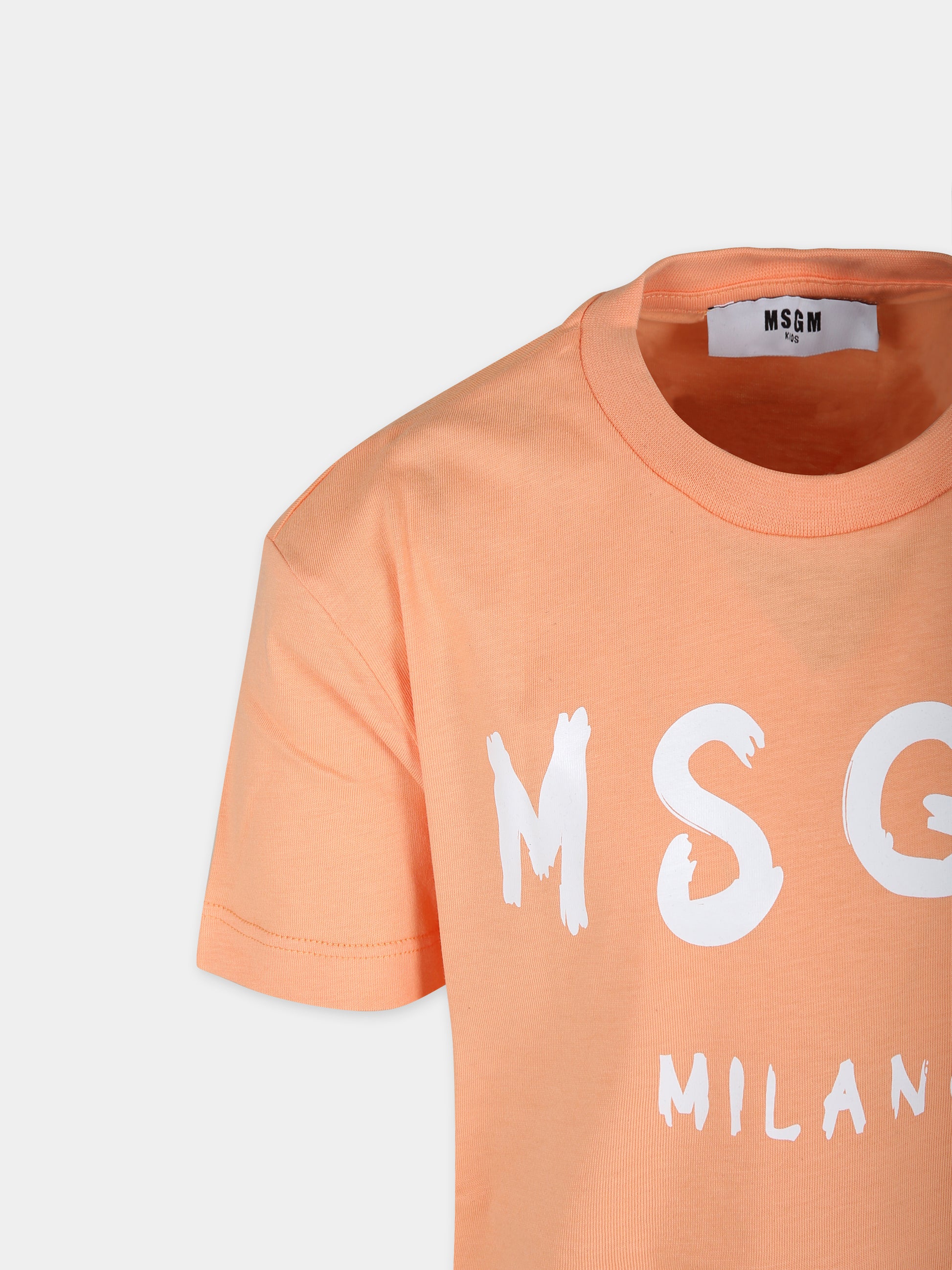 T-shirt arancione per bambini con logo,Msgm Kids,S4MSJUTH012 077