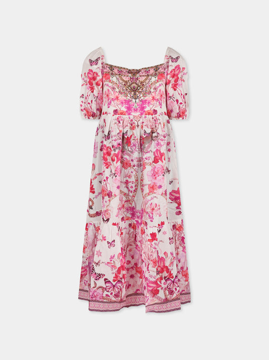 Vestito rosa per bambina con stampa floreale,Camilla,00036153 BOTANOVL