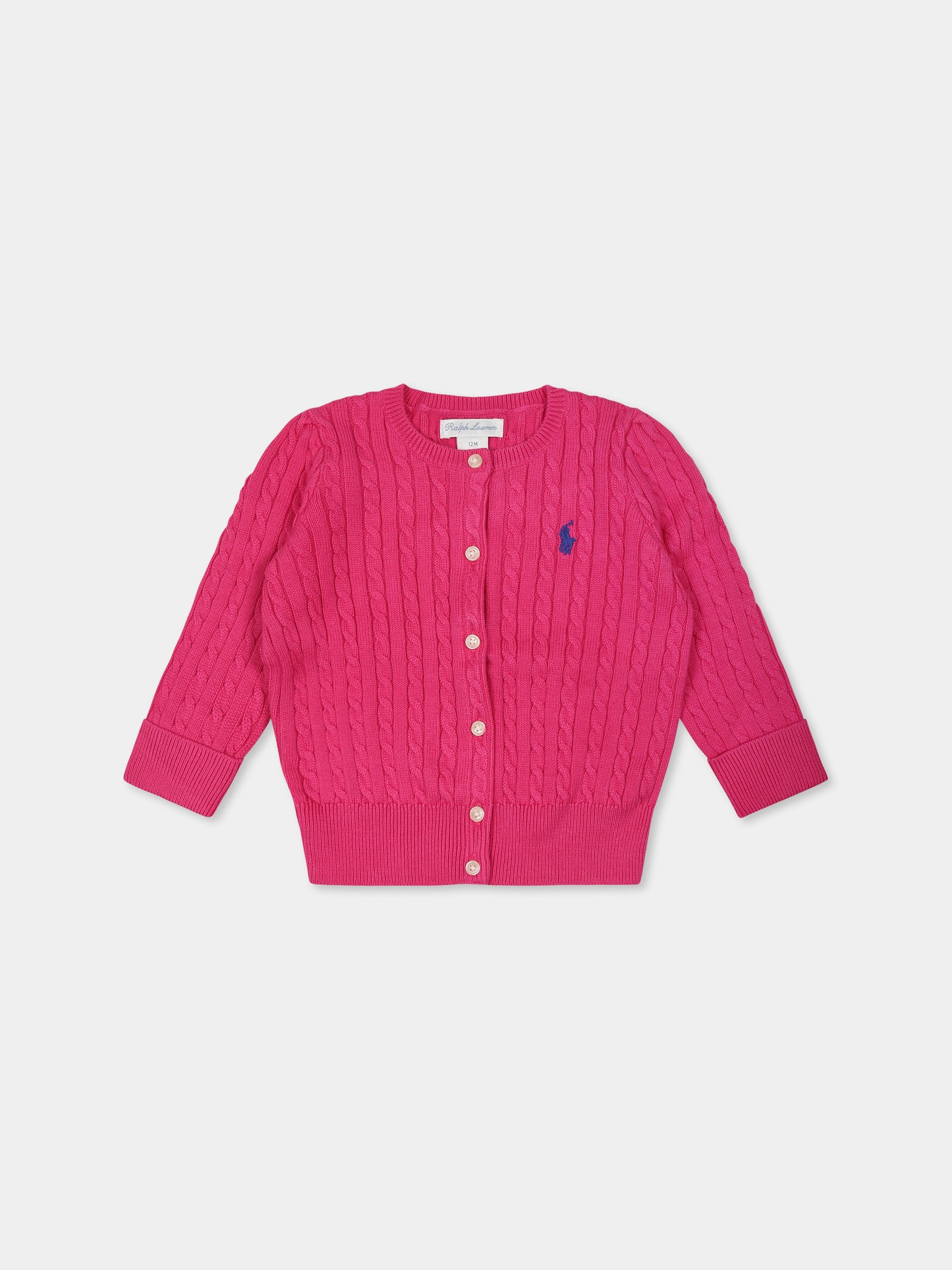 Cardigan fucsia per neonata con cavallino,Ralph Lauren Kids,543047067 BELMONT PINK W