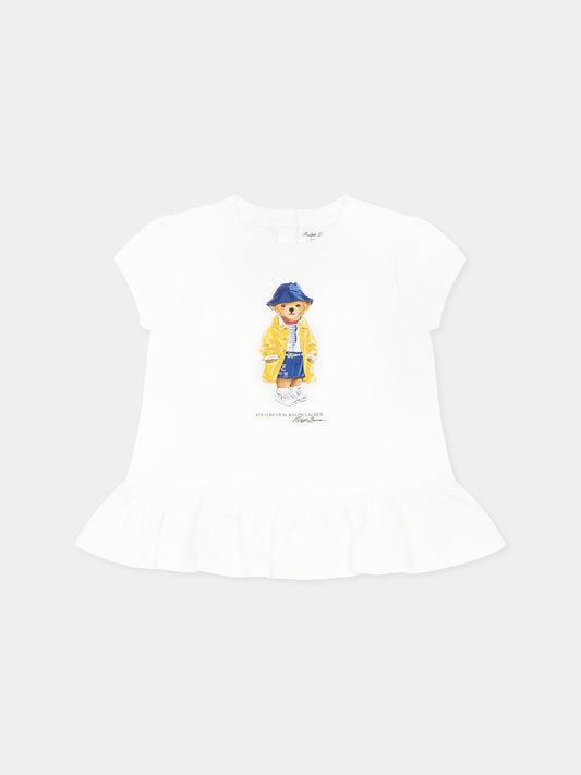 T-shirt bianca per neonata con Polo Bear,Ralph Lauren Kids,958222001 PAPER WHITE