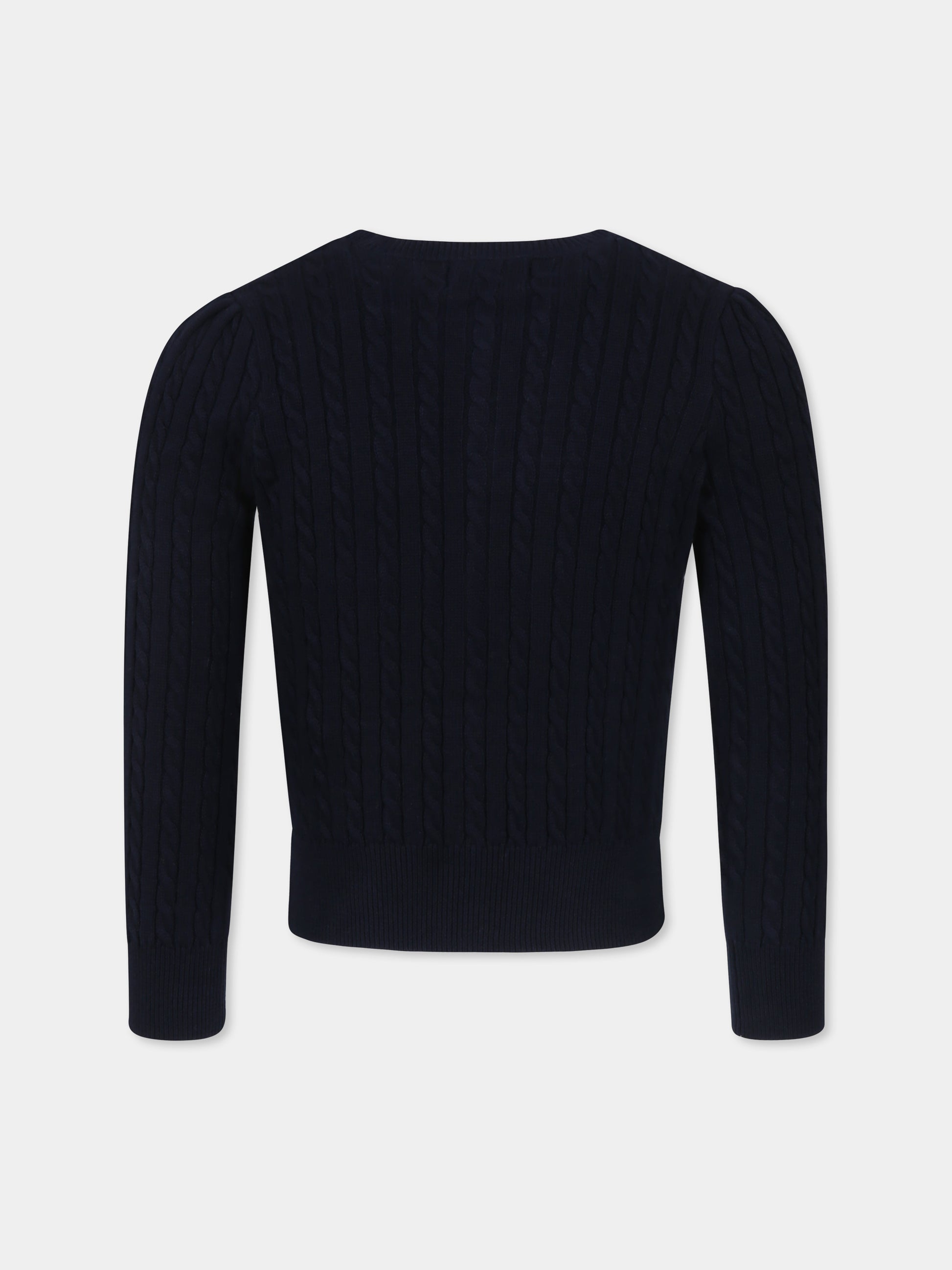 Cardigan blu per bambina con cavallino,Ralph Lauren Kids,543047011 HUNTER NAVY