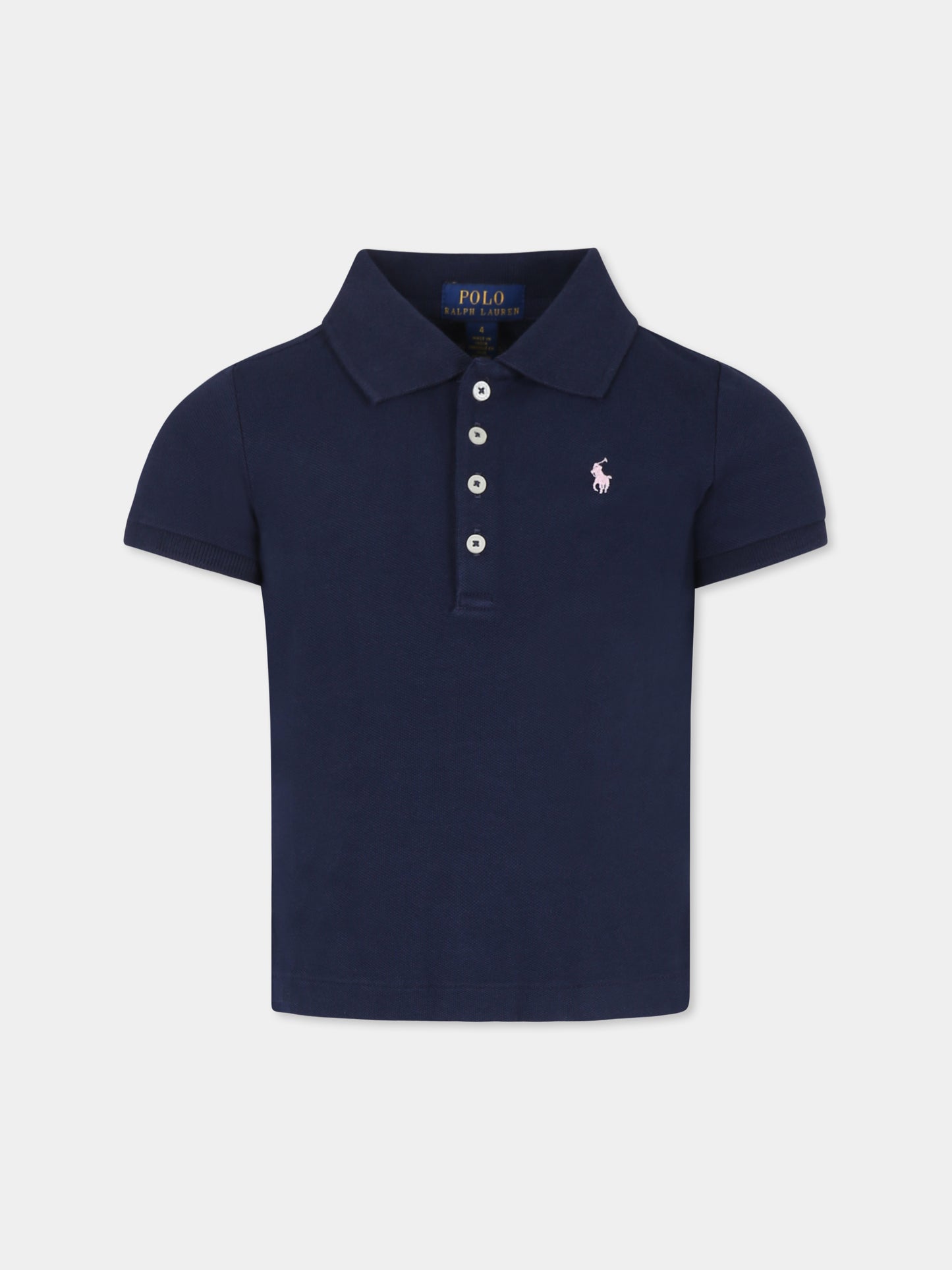 Polo blu per bambina con cavallino,Ralph Lauren Kids,573242008 REFINED NAVY