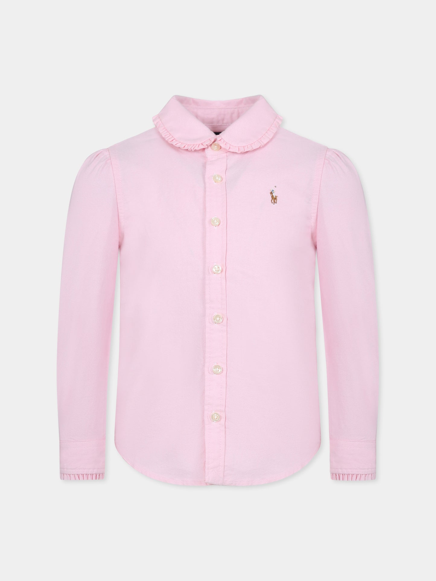 Camicia rosa per bambina con cavallino,Ralph Lauren Kids,929954002 BATH PINK