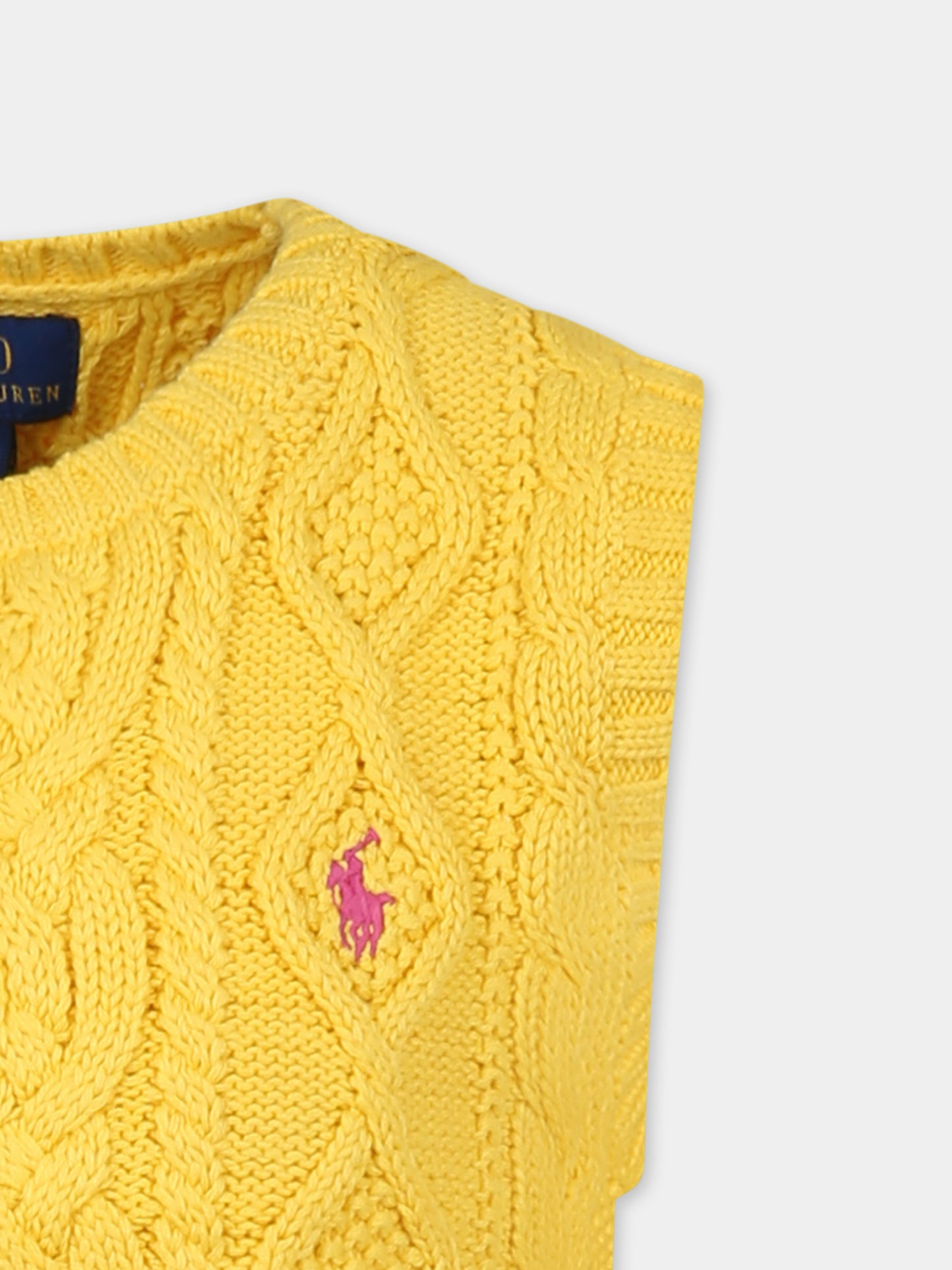 Gilet giallo per bambina con cavallino,Ralph Lauren Kids,956963001 CANARY YELLOW W/ BELMNT