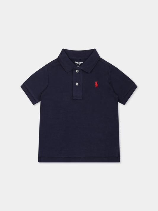 Polo blu per neonato con cavallino,Ralph Lauren Kids,570127002 REFINED NAVY