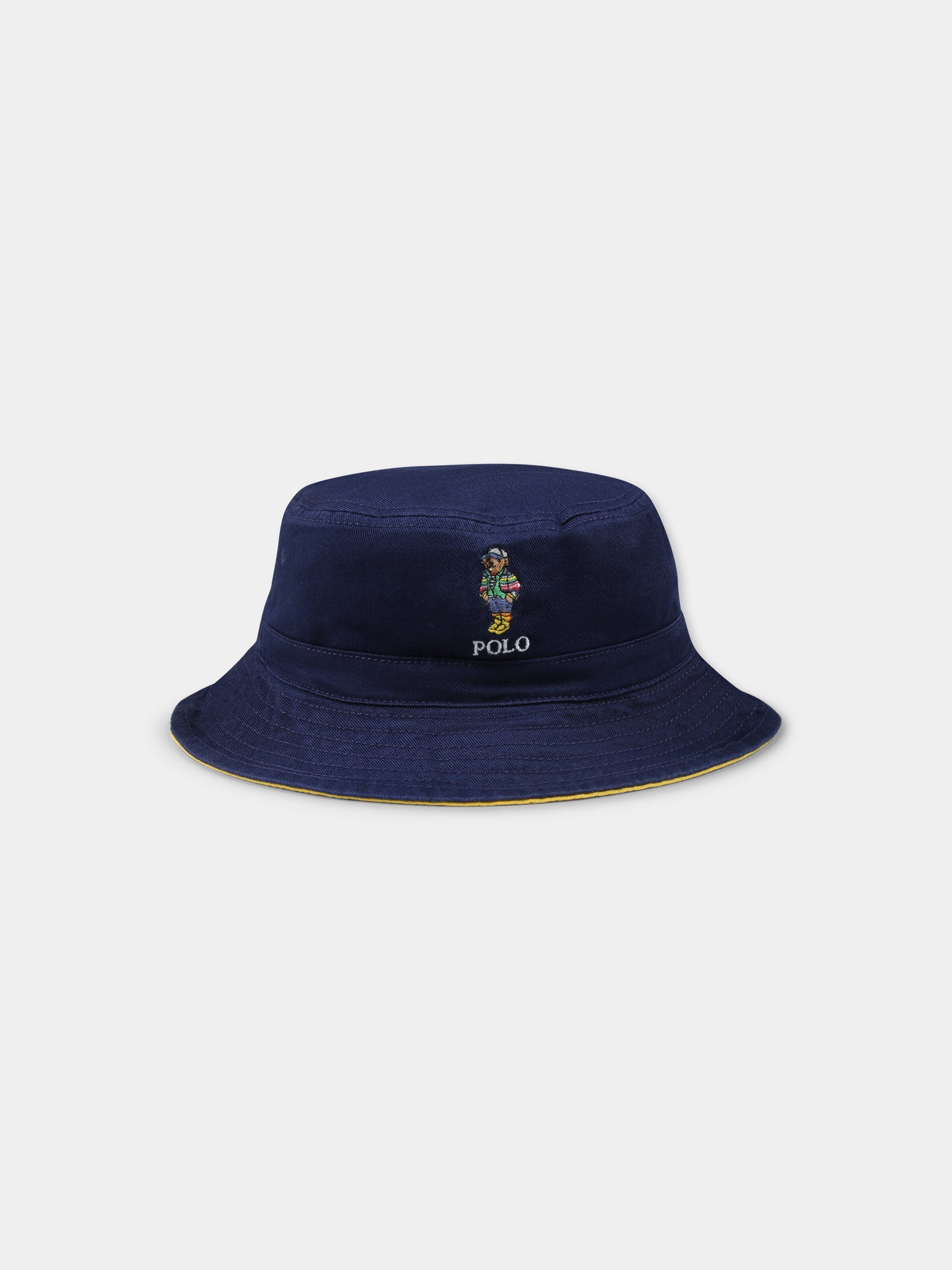 Reversible blue cloche for boy with Polo Bear