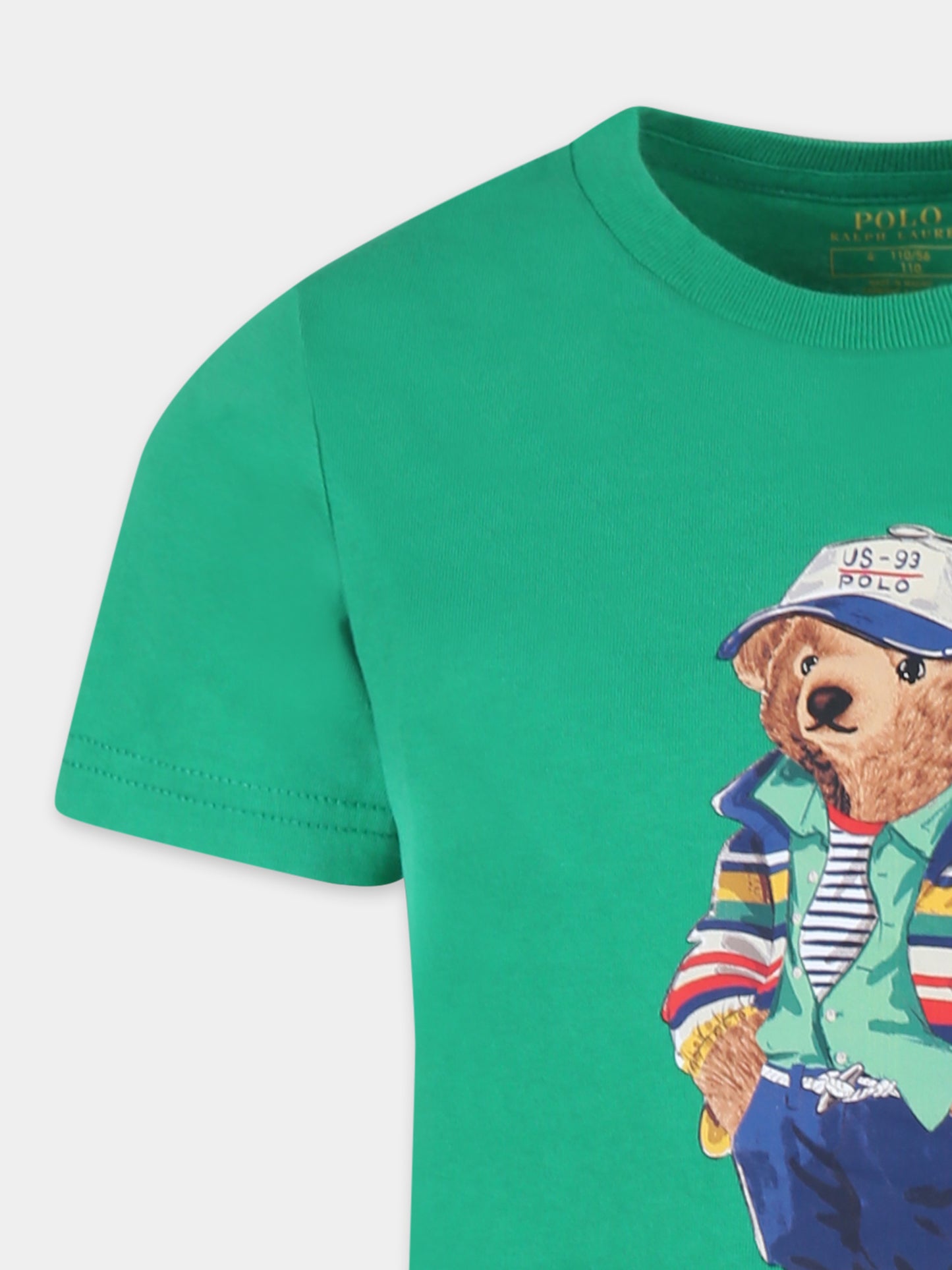 T-shirt verde per bambino con Polo Bear,Ralph Lauren Kids,853828042 CR24 BEAR STEM