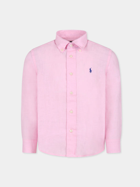 Camicia rosa per bambino con cavallino,Ralph Lauren Kids,967600002 CARMEL PINK