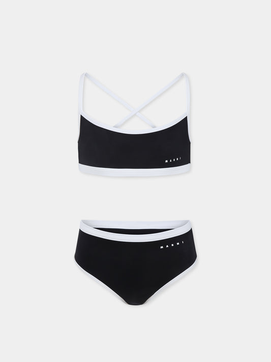 Bikini nero per bambina con logo,Marni Kids,M01352 M00M2 MM22F 0M900