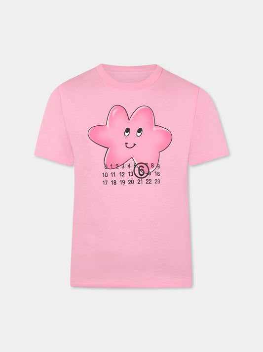 Pink T-shirt for girl with star and logo